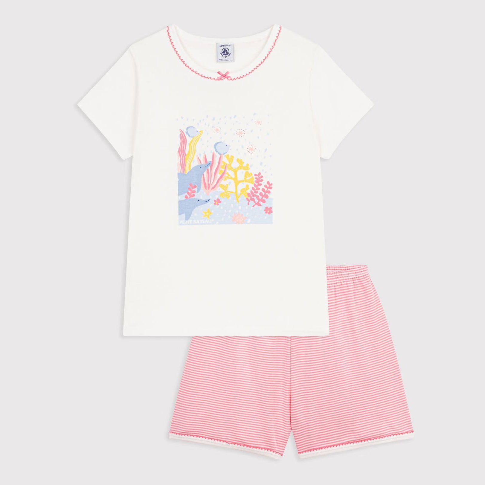 Girls White & Pink Printed Cotton Nightwear Set