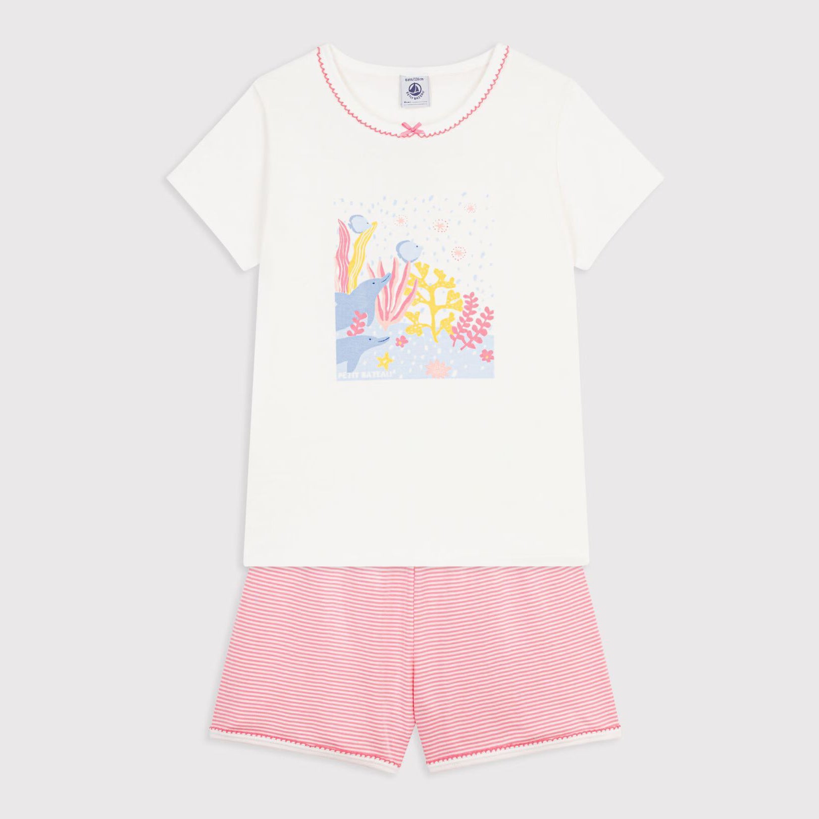Girls White & Pink Printed Cotton Nightwear Set