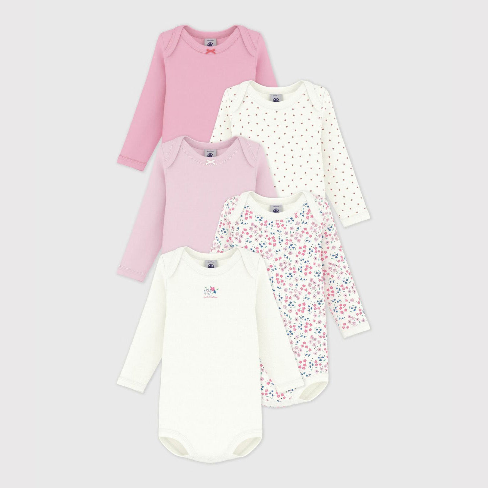 Baby Girls Pink Cotton Babysuit Set(5 Pack)