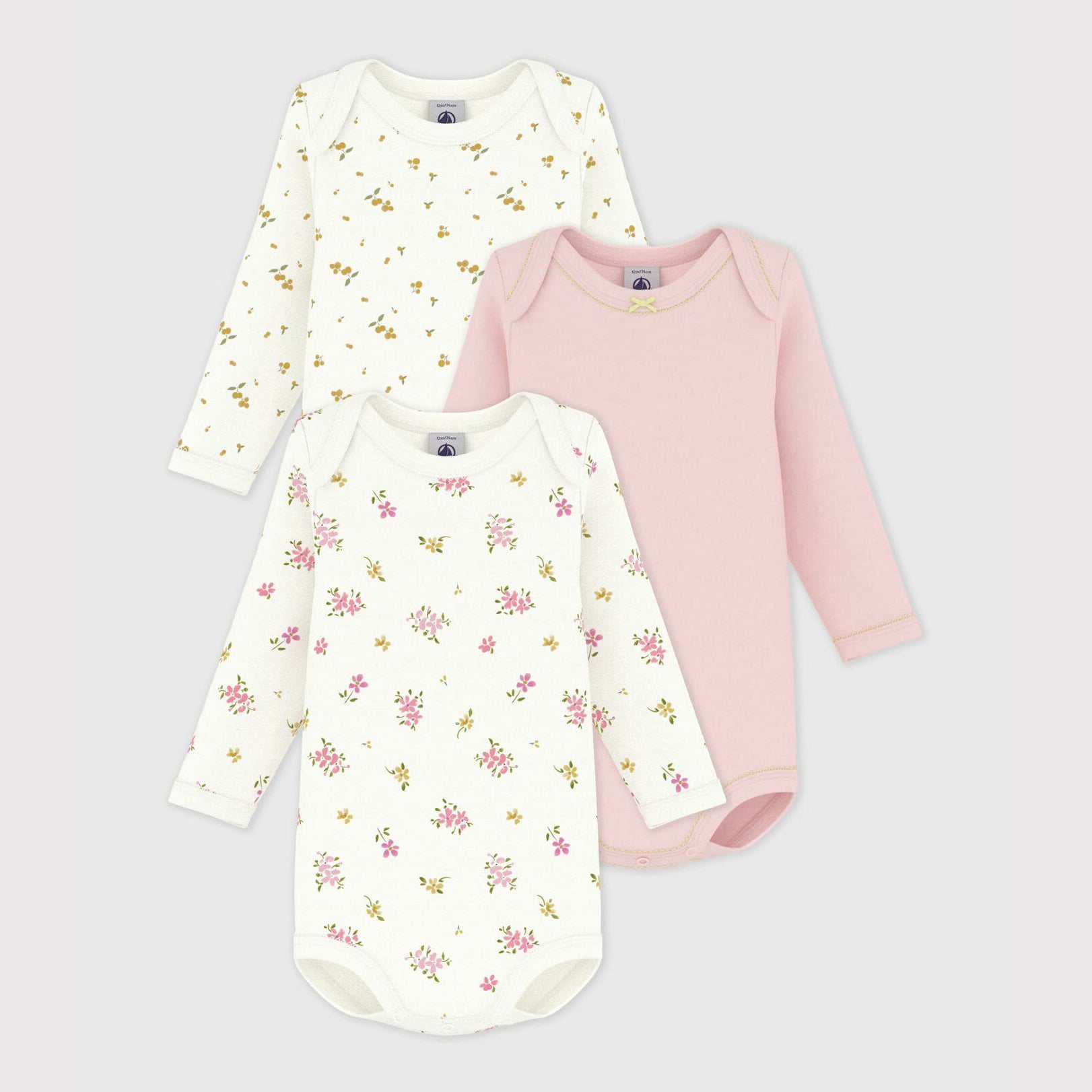 Baby Girls Pink Cotton Babysuit Set(3 Pack)