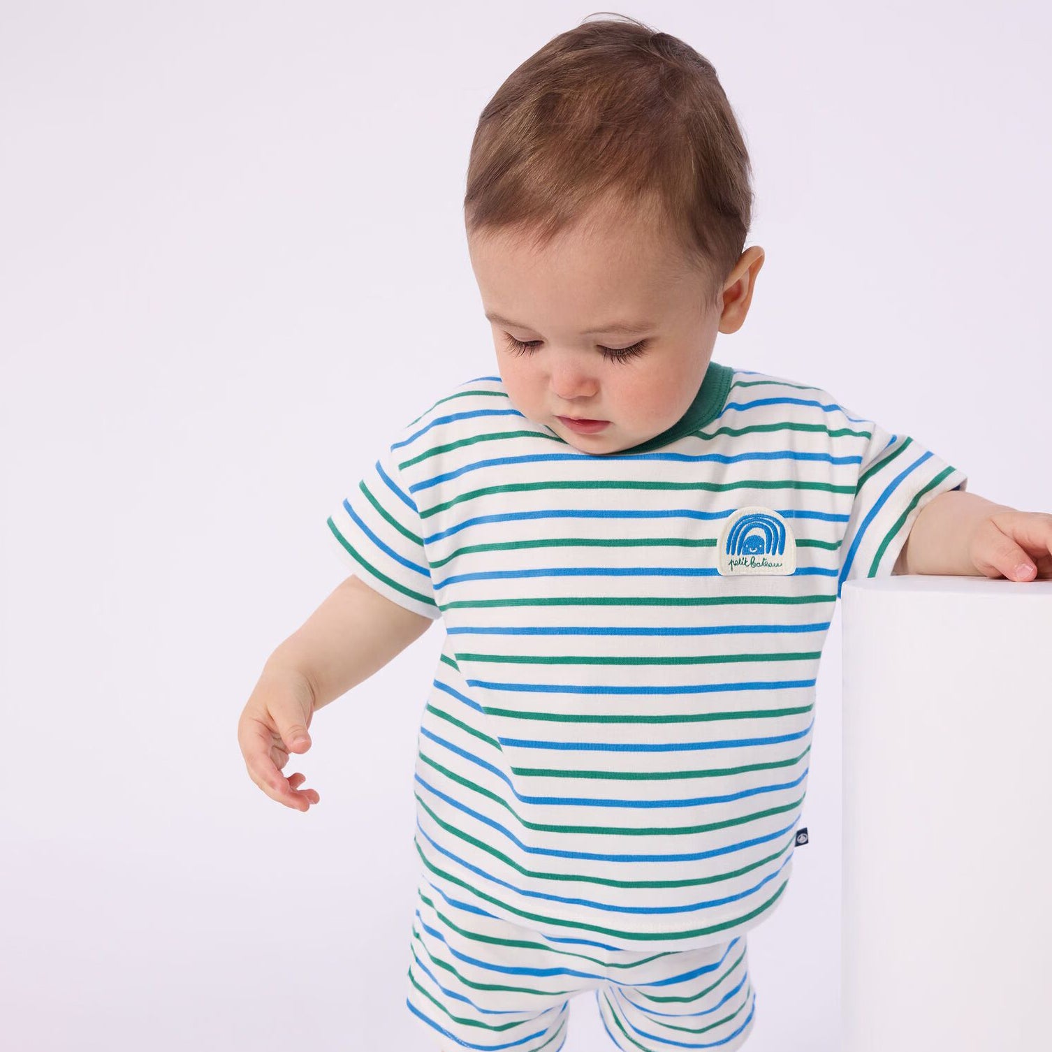 Baby Boys Green Stripes Cotton T-Shirt