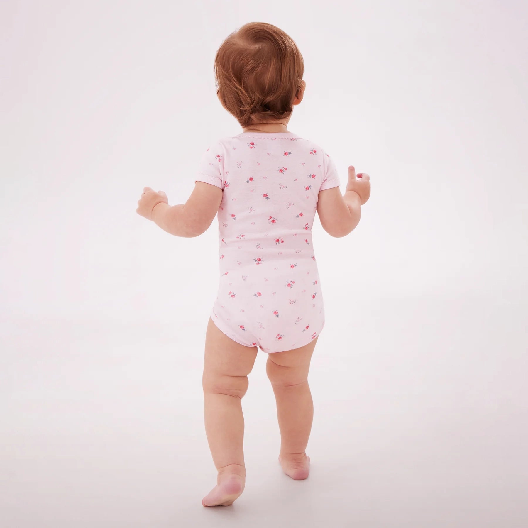 Baby Girls Pink Printed Cotton Babysuit