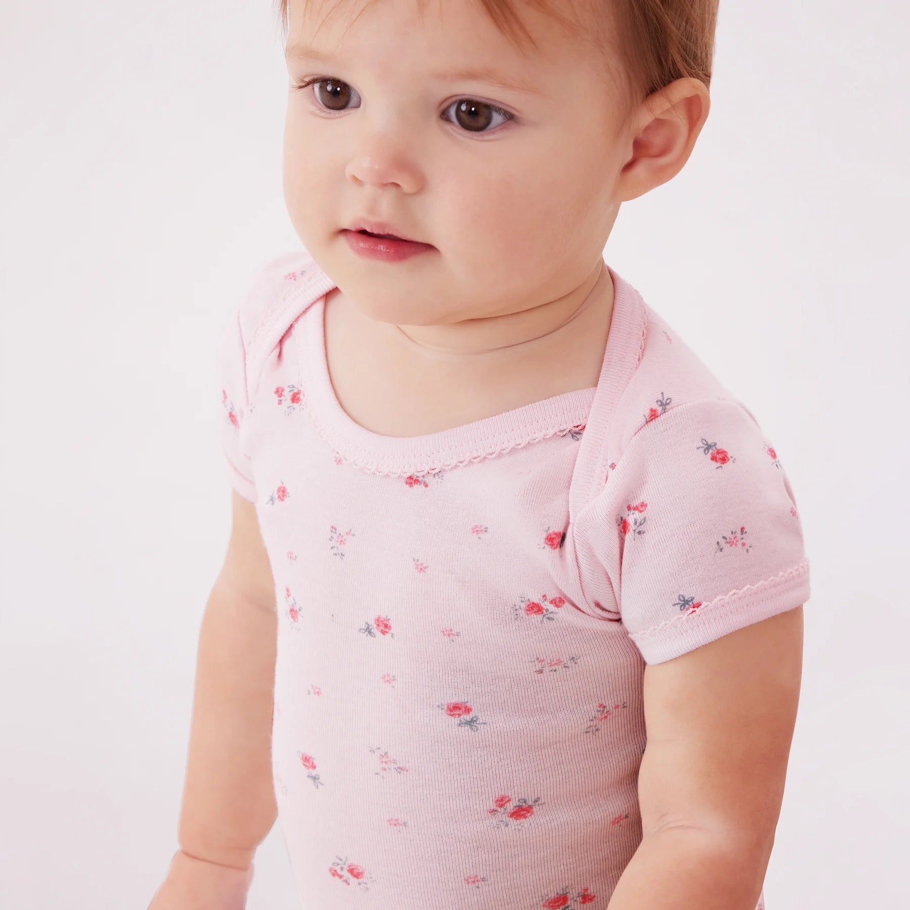 Baby Girls Pink Printed Cotton Babysuit