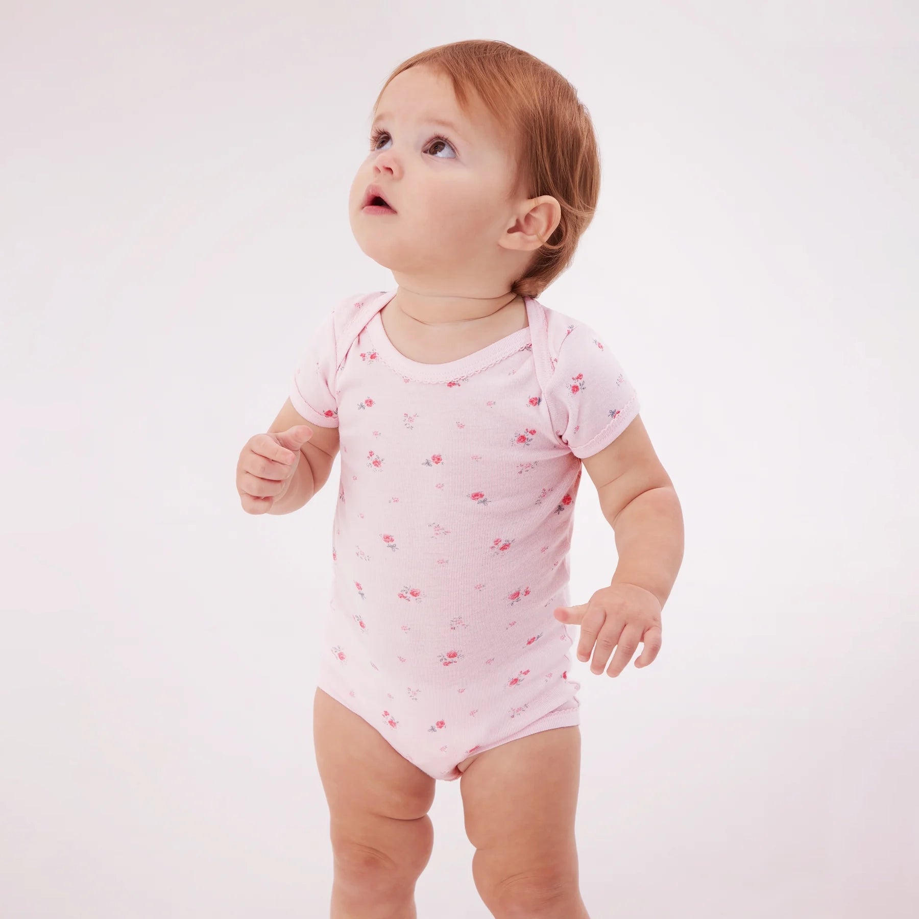Baby Girls Pink Printed Cotton Babysuit