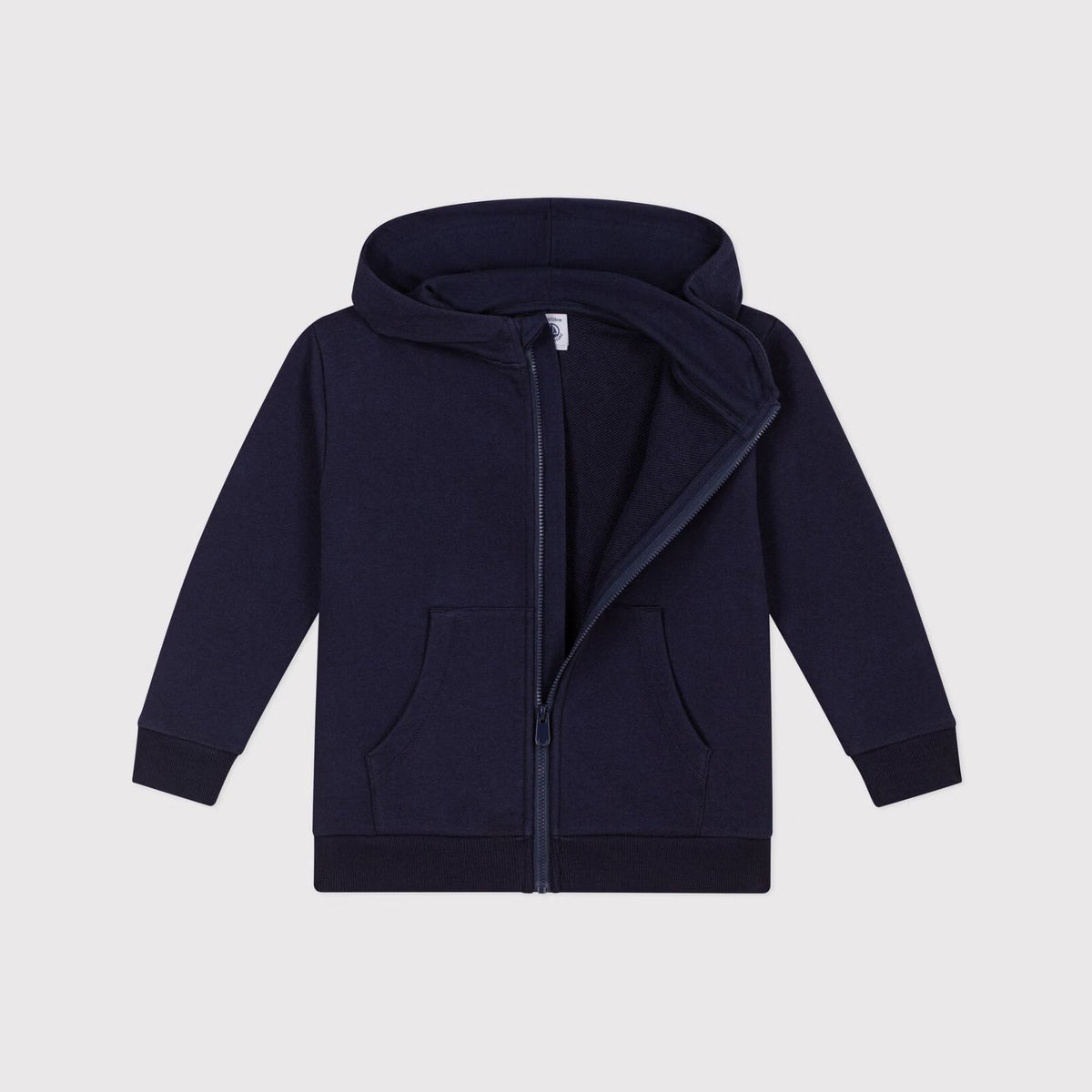 Boys Navy Hooded Cotton Zip-Up Top