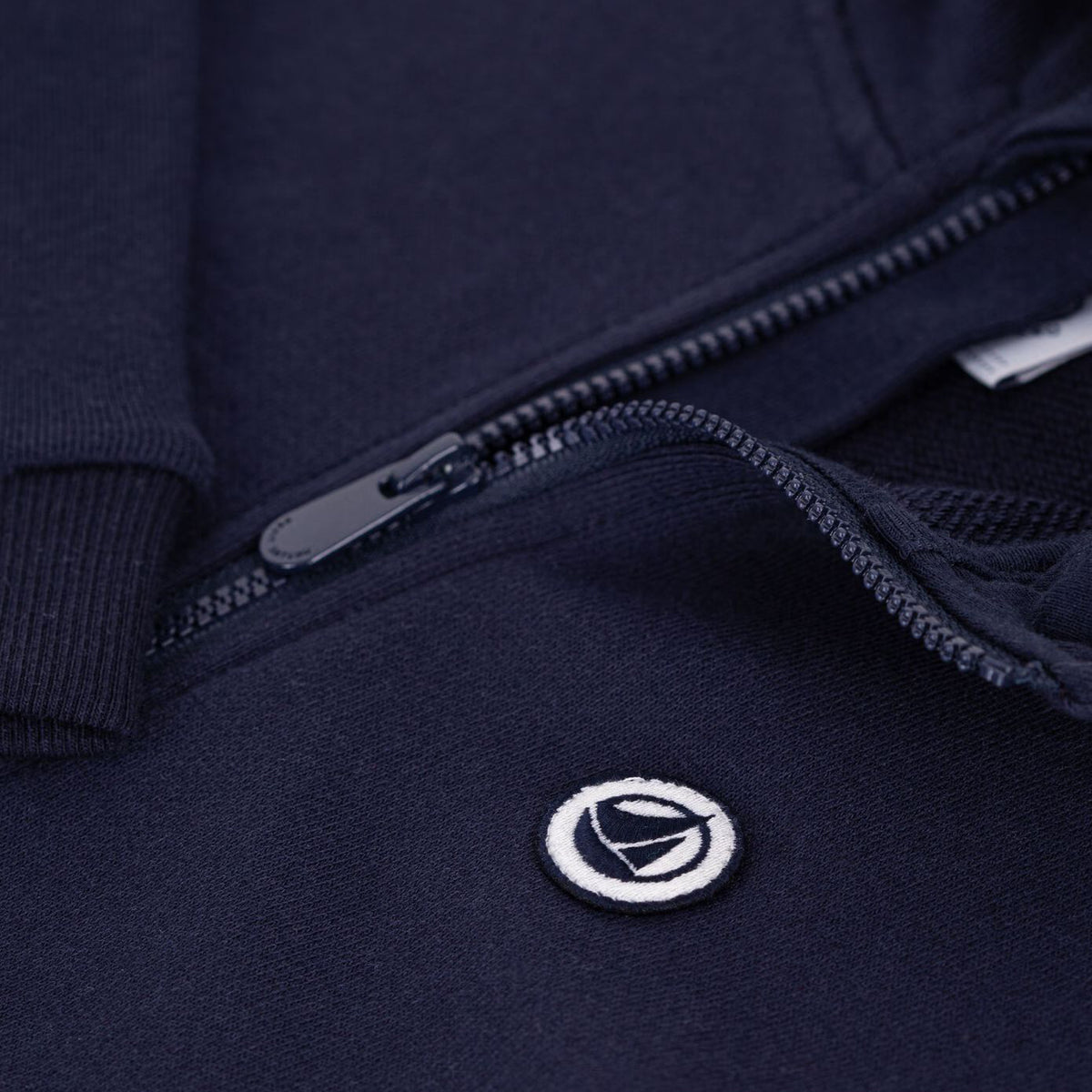 Boys Navy Hooded Cotton Zip-Up Top