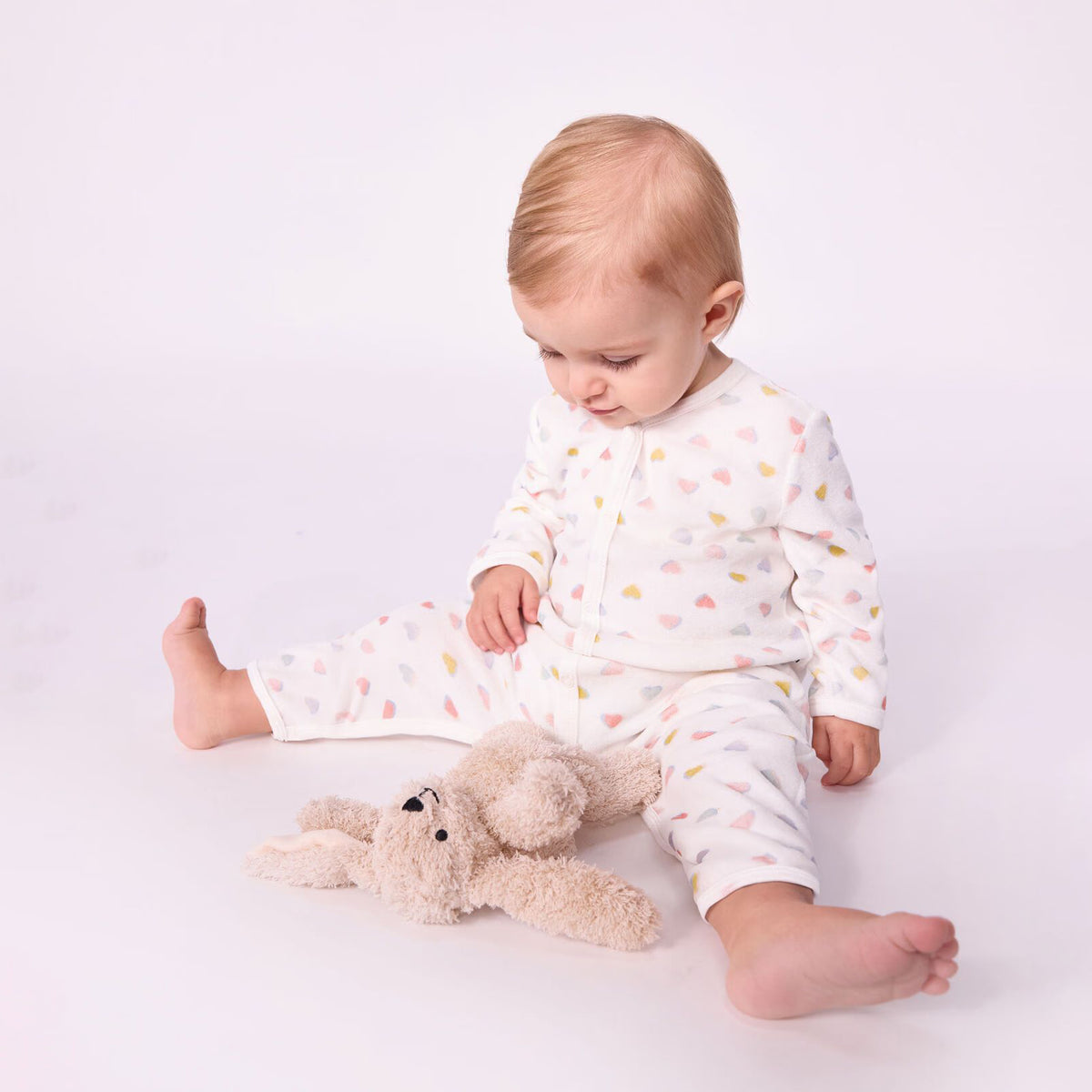 Baby Girls White Heart Printed Cotton Babysuit