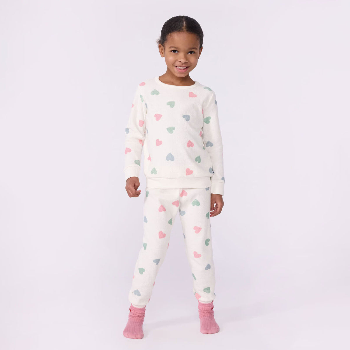 Girls Multicolor Heart Cotton Nightwear Set