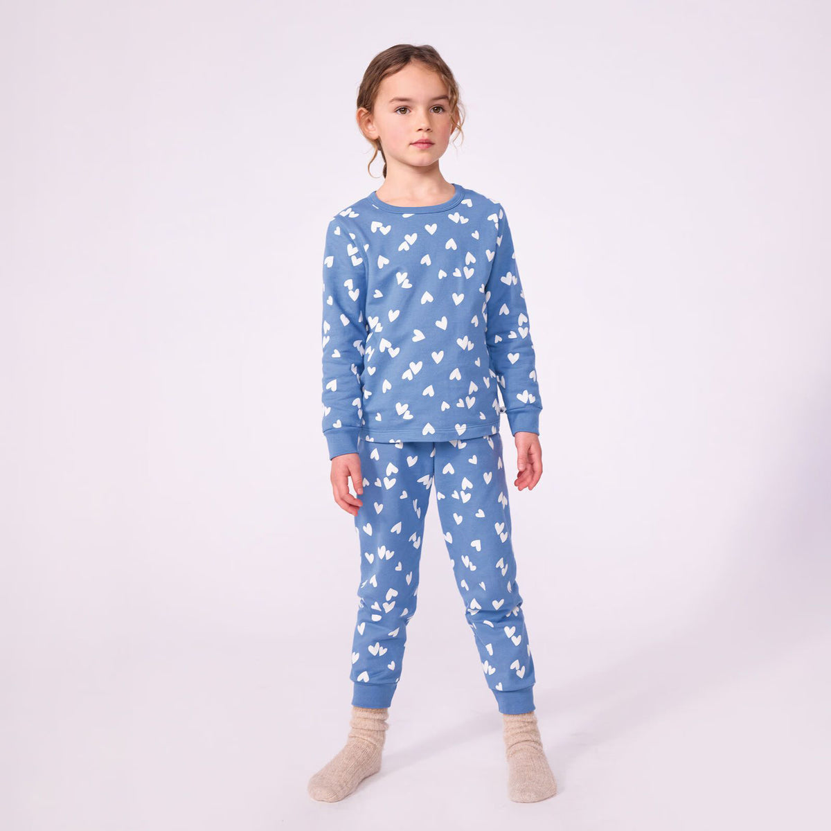 Girls Blue Printed Cotton Nightwear Set
