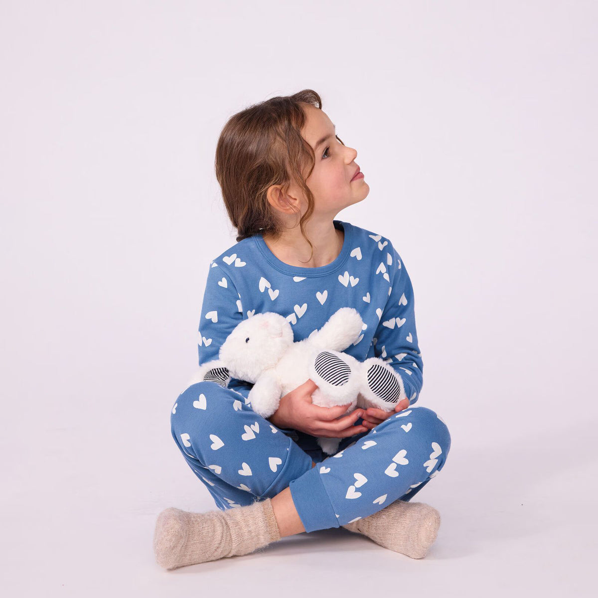 Girls Blue Printed Cotton Nightwear Set