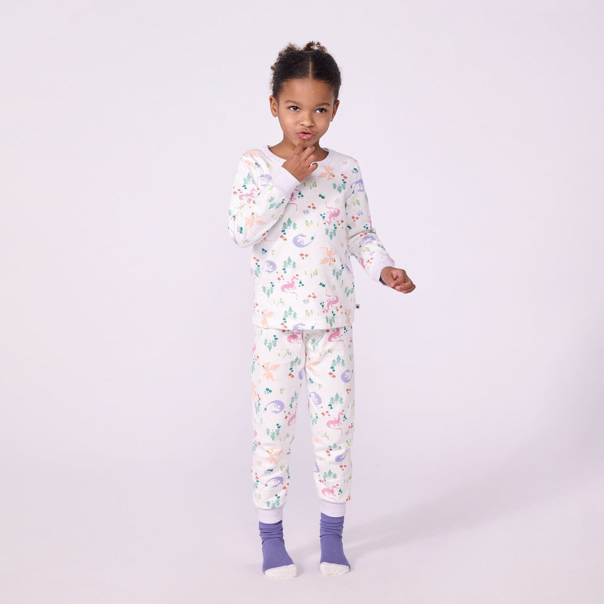 Girls White Printed Cotton Nightwear Set