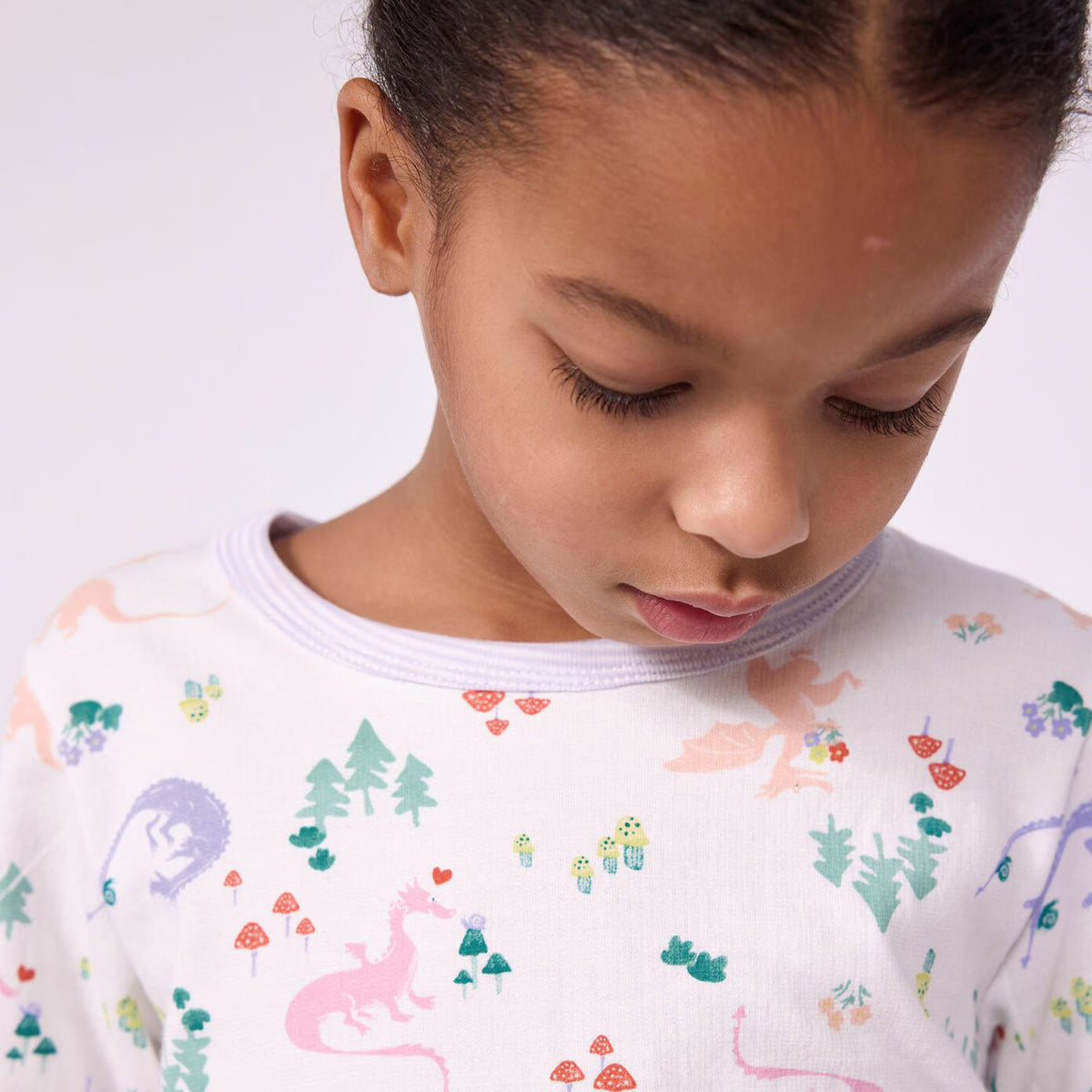Girls White Printed Cotton Nightwear Set