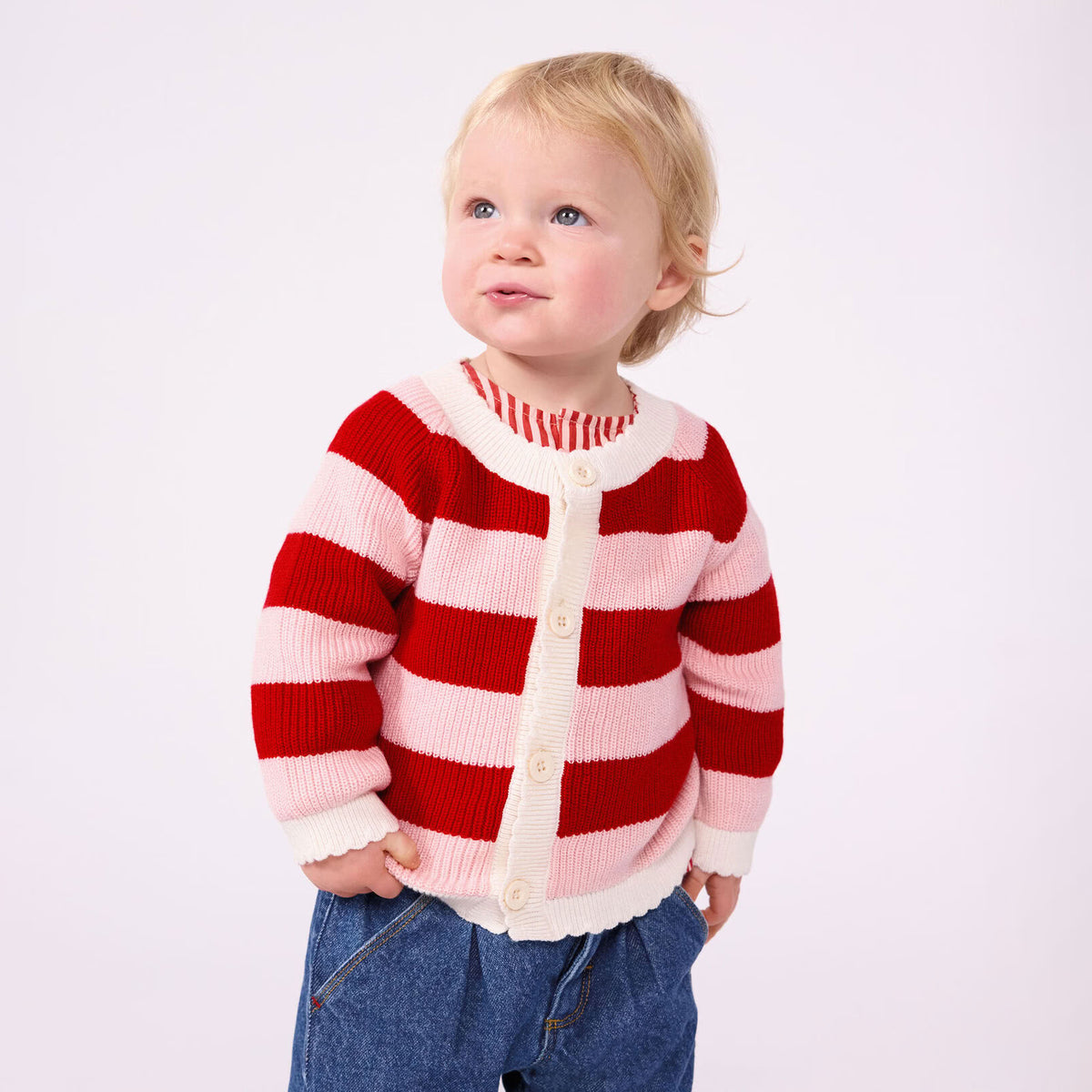 Baby Girls Red Stripes Wool Cardigan