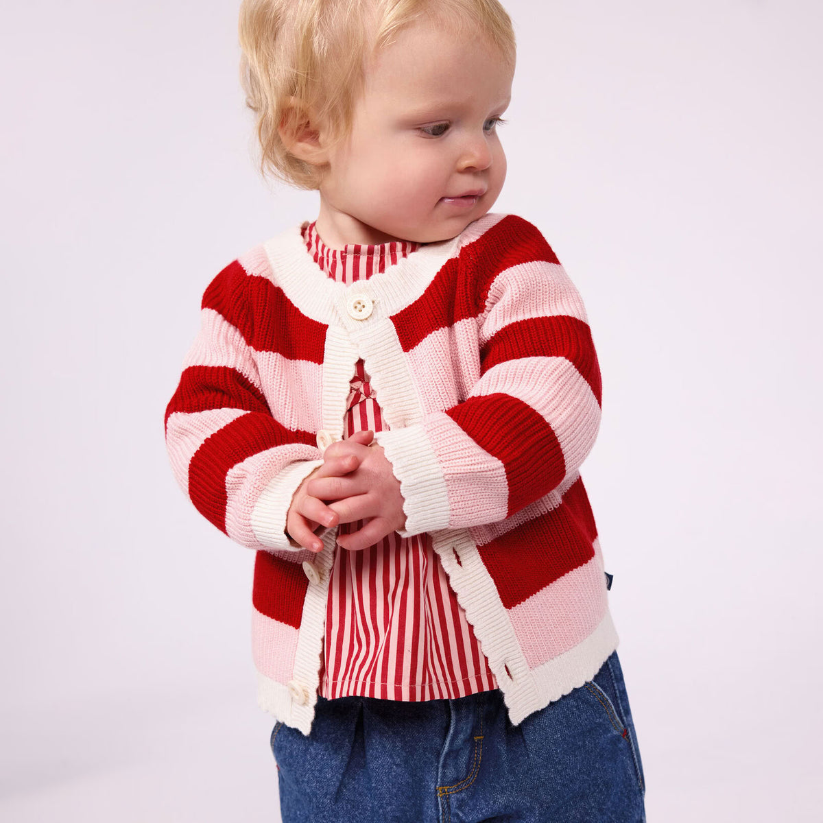 Baby Girls Red Stripes Wool Cardigan