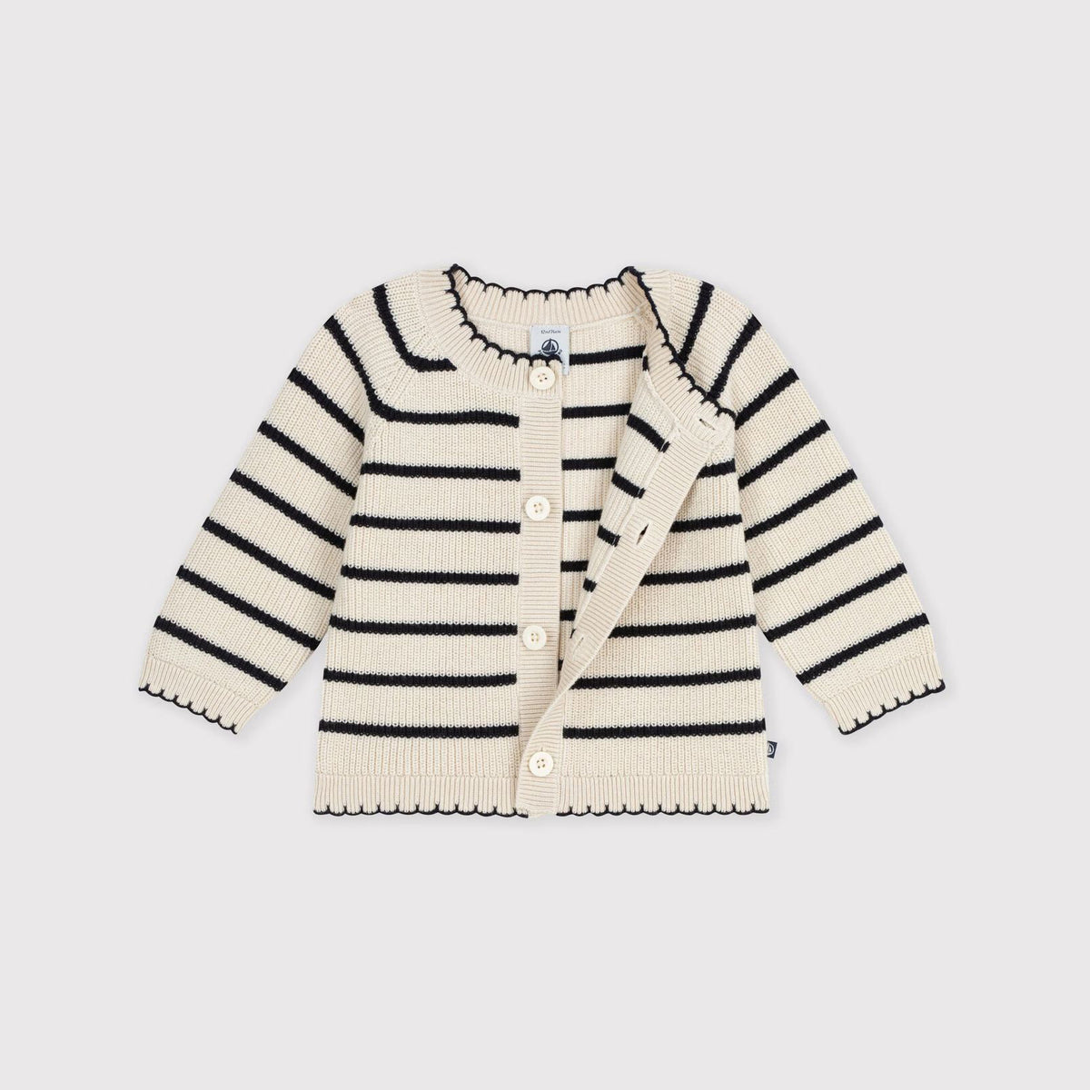 Baby Girls Beige Stripes Wool Cardigan