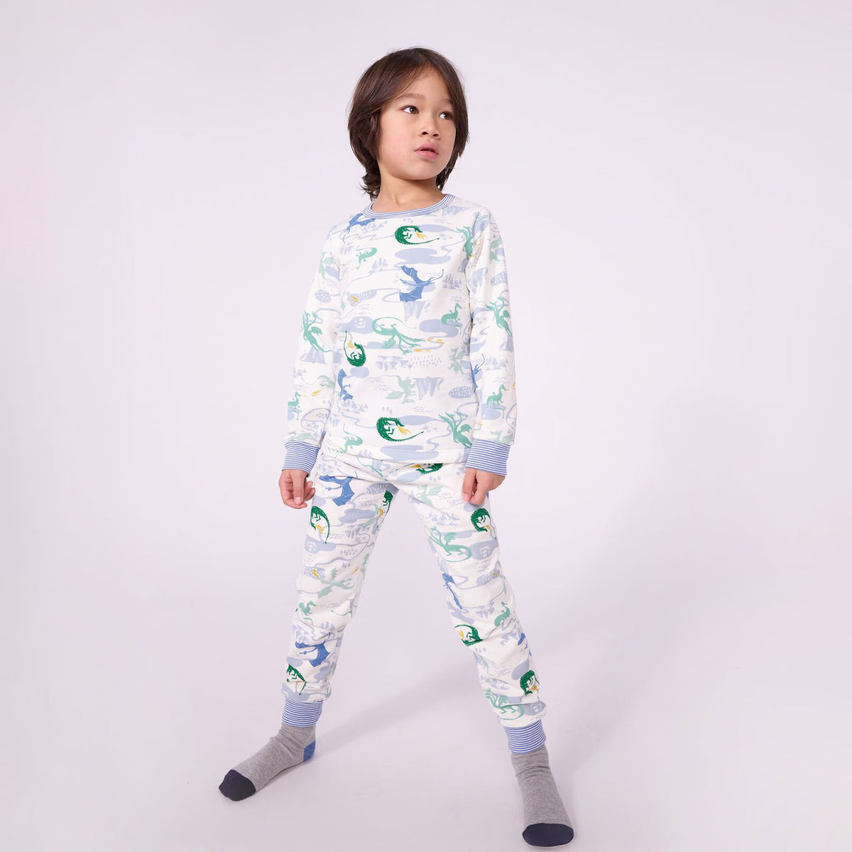 Boys White Printed Cotton Nightwear Set