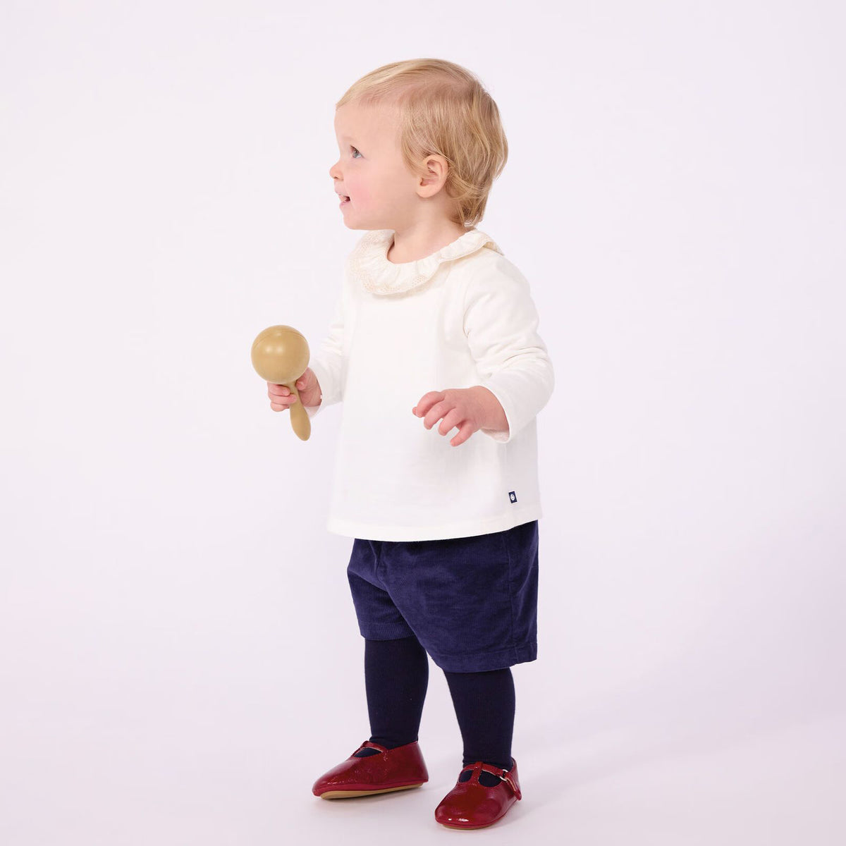 Baby Girls White Ruffled Cotton T-Shirt