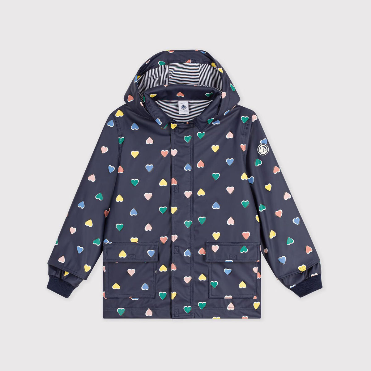 Girls Navy Heart Printed Rain Coat