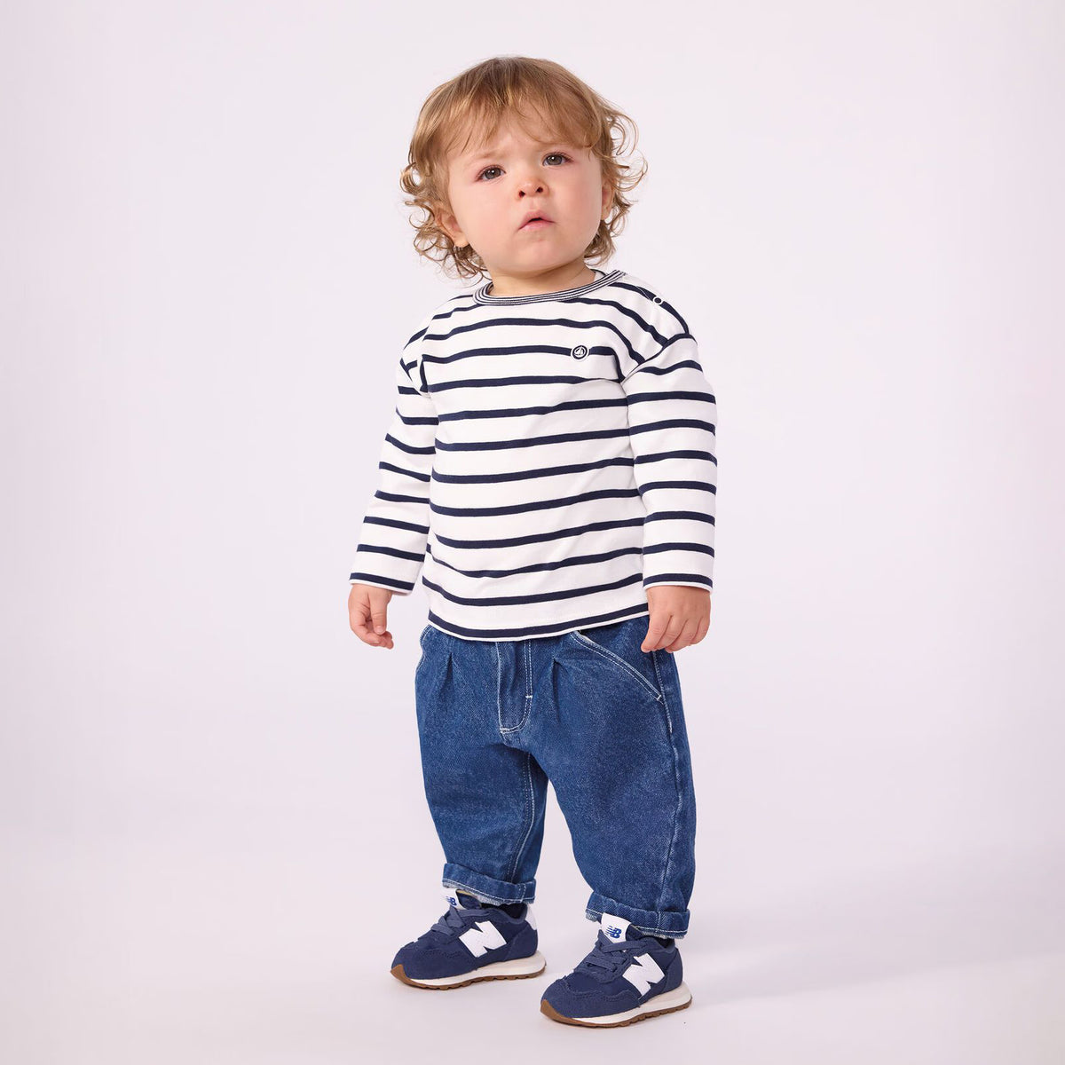 Baby Boys Navy Stripes Cotton T-Shirt
