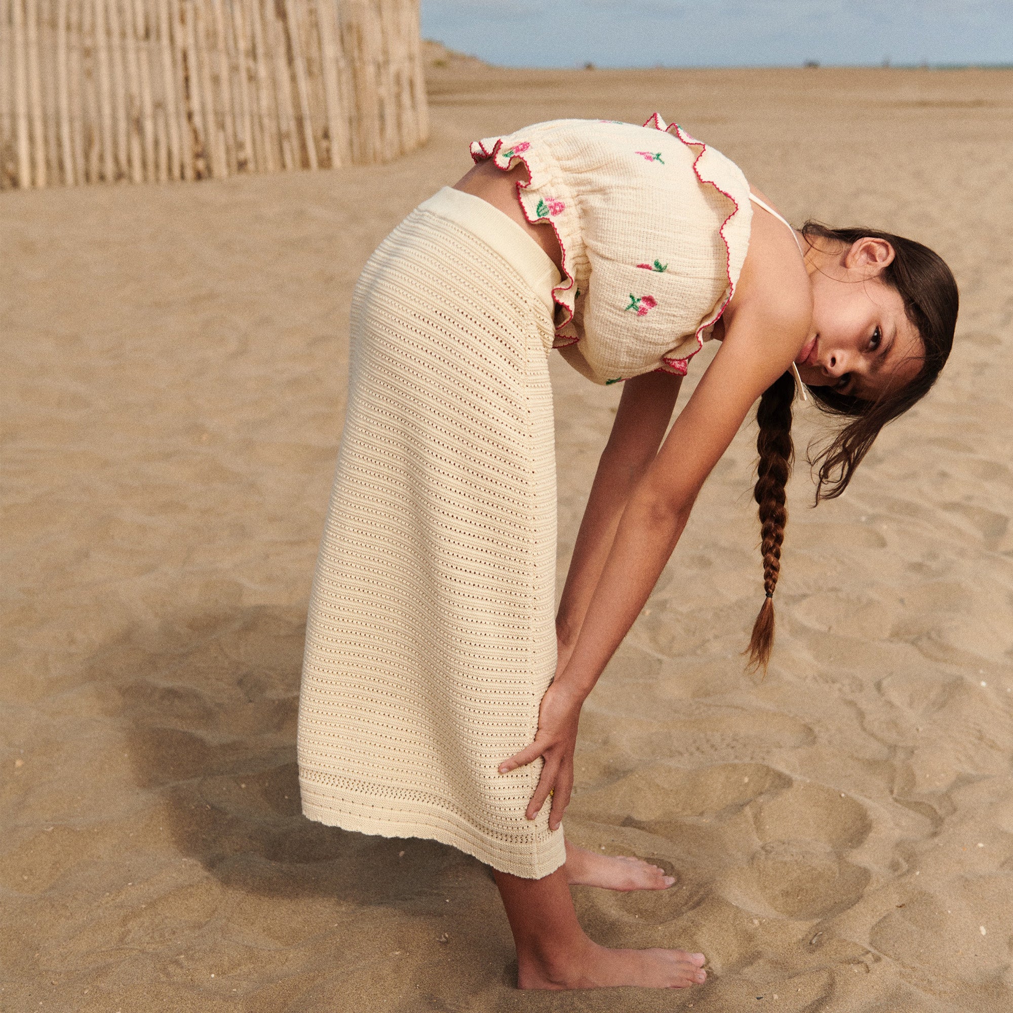 Girls Beige Knit Skirt