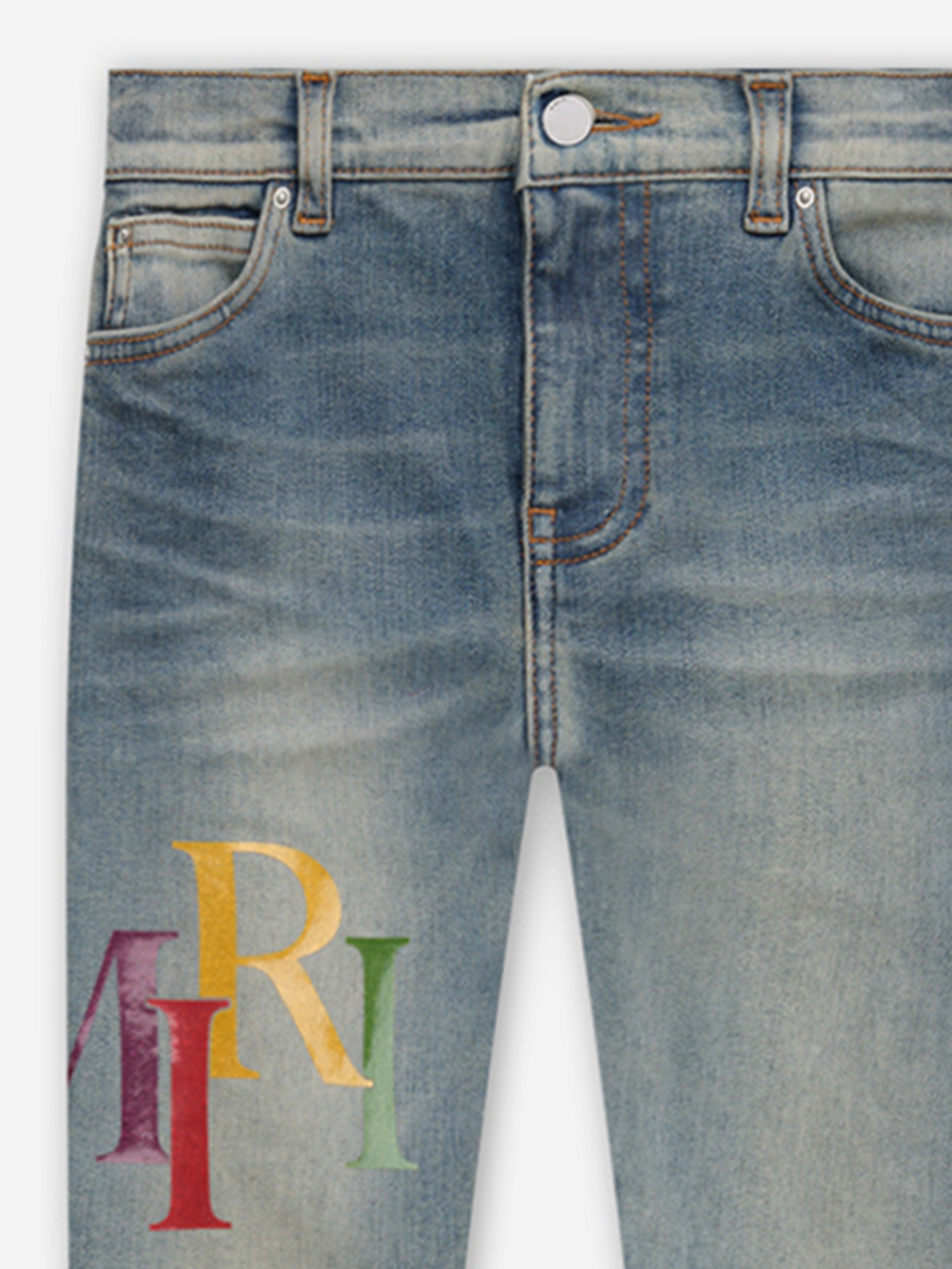 Kids Staggered Logo Jeans in Blue