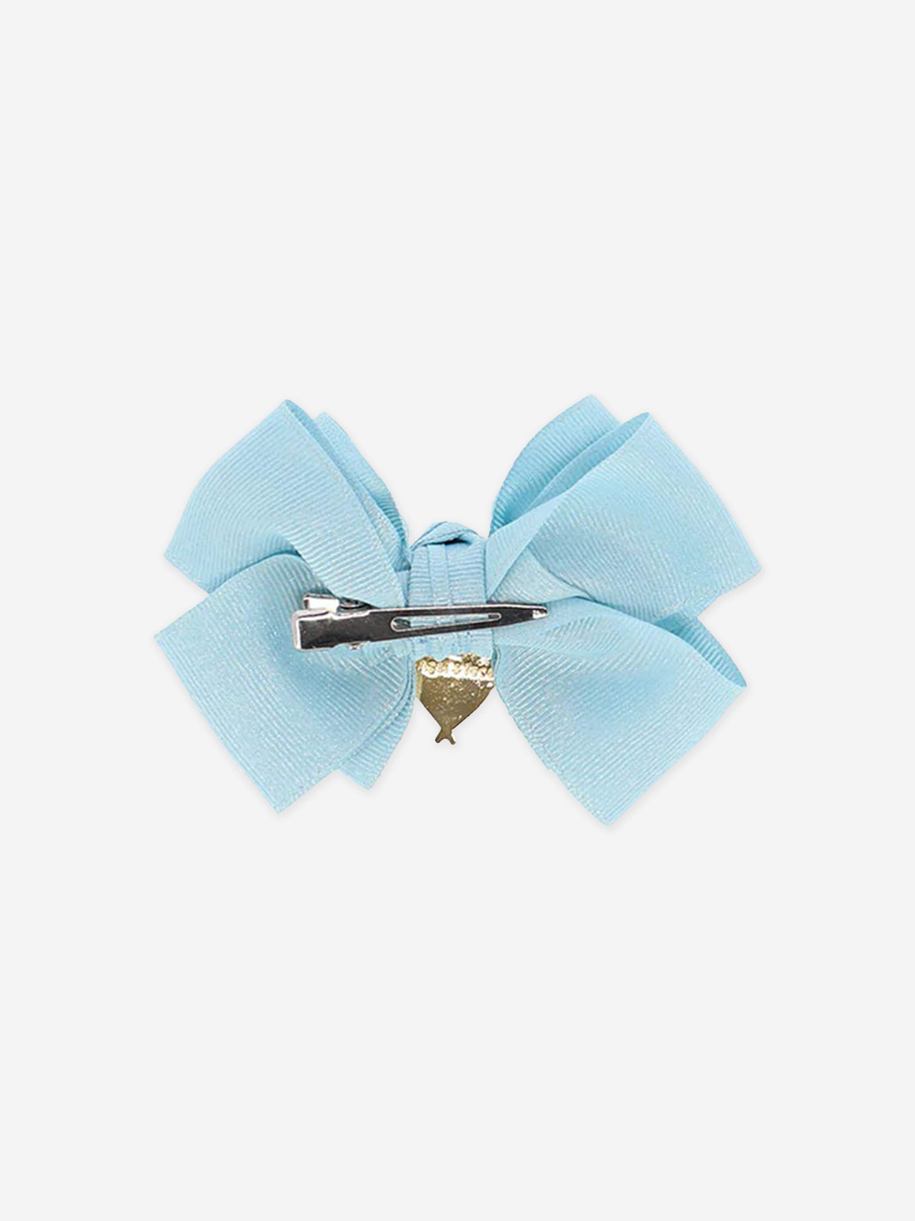 Girls Metallic Bog Bow Hair Clip in Blue