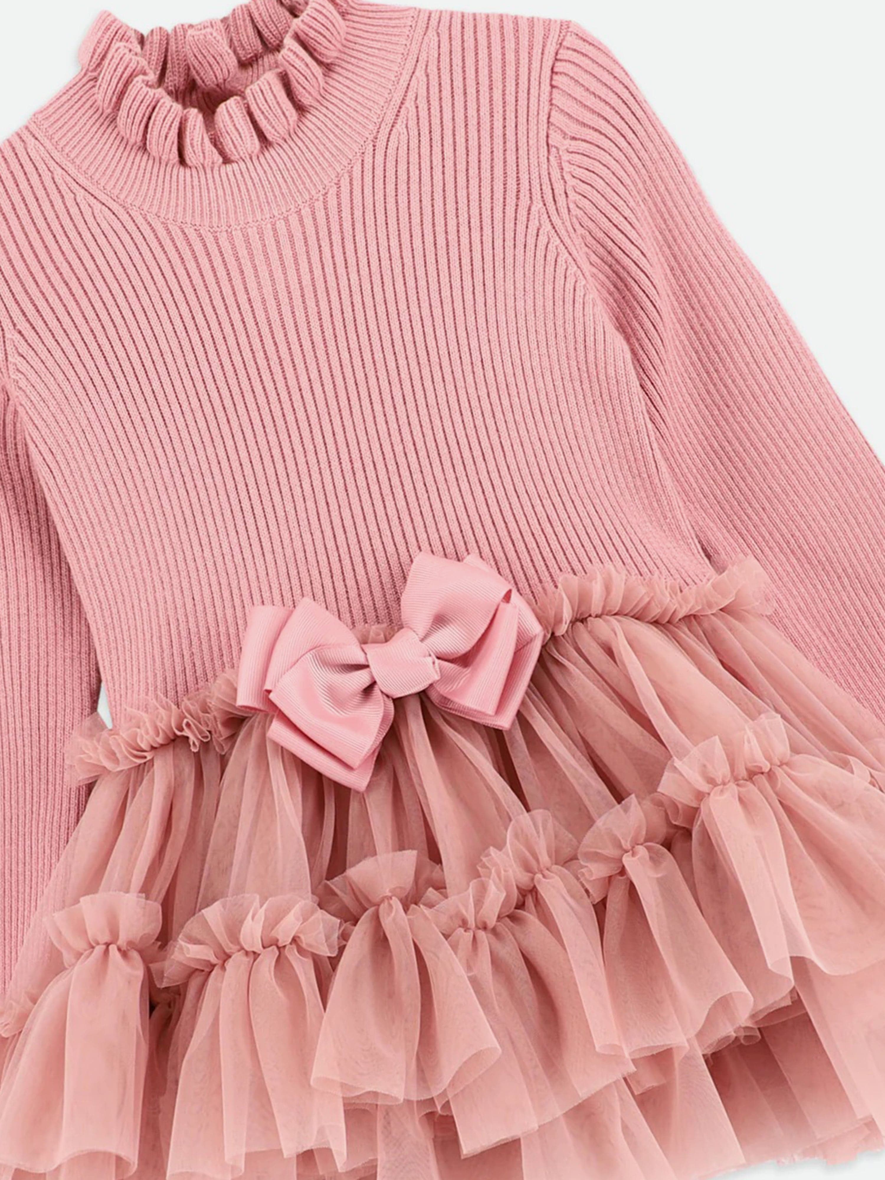 Baby Girls Elin Knit and Tulle Dress in Pink