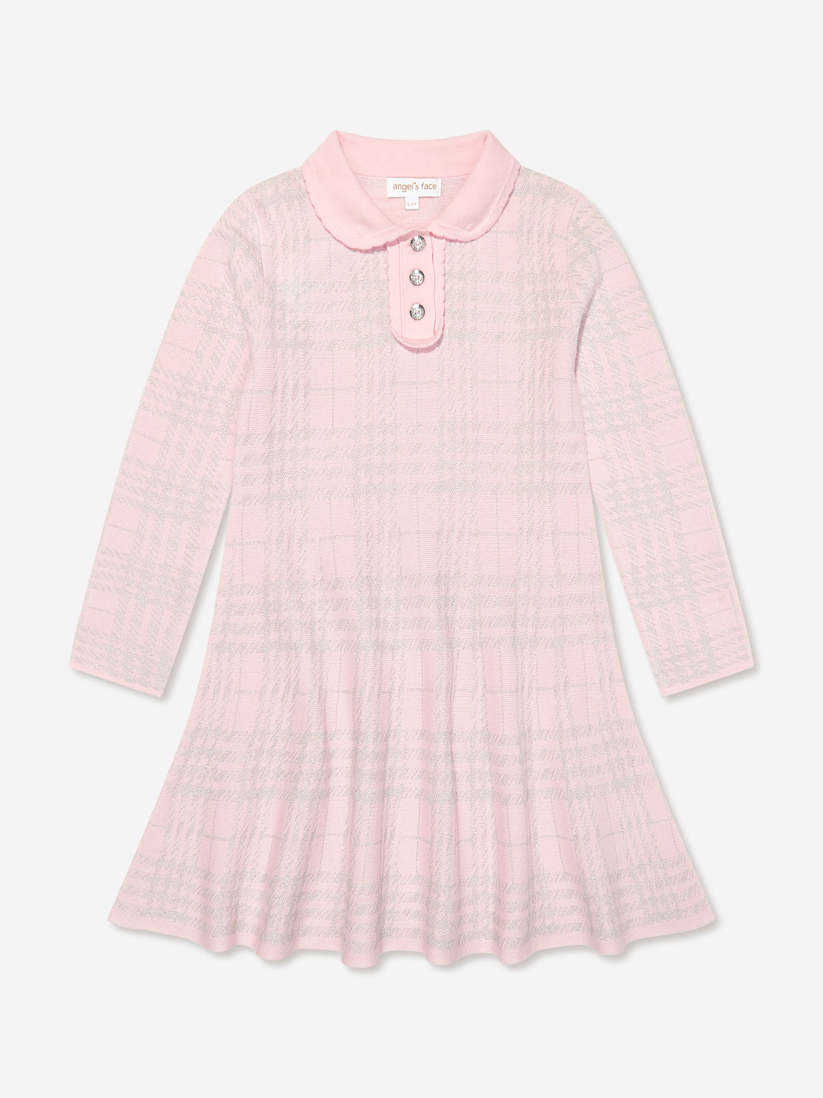 Girls Amina Check Knitted Dress in Pink