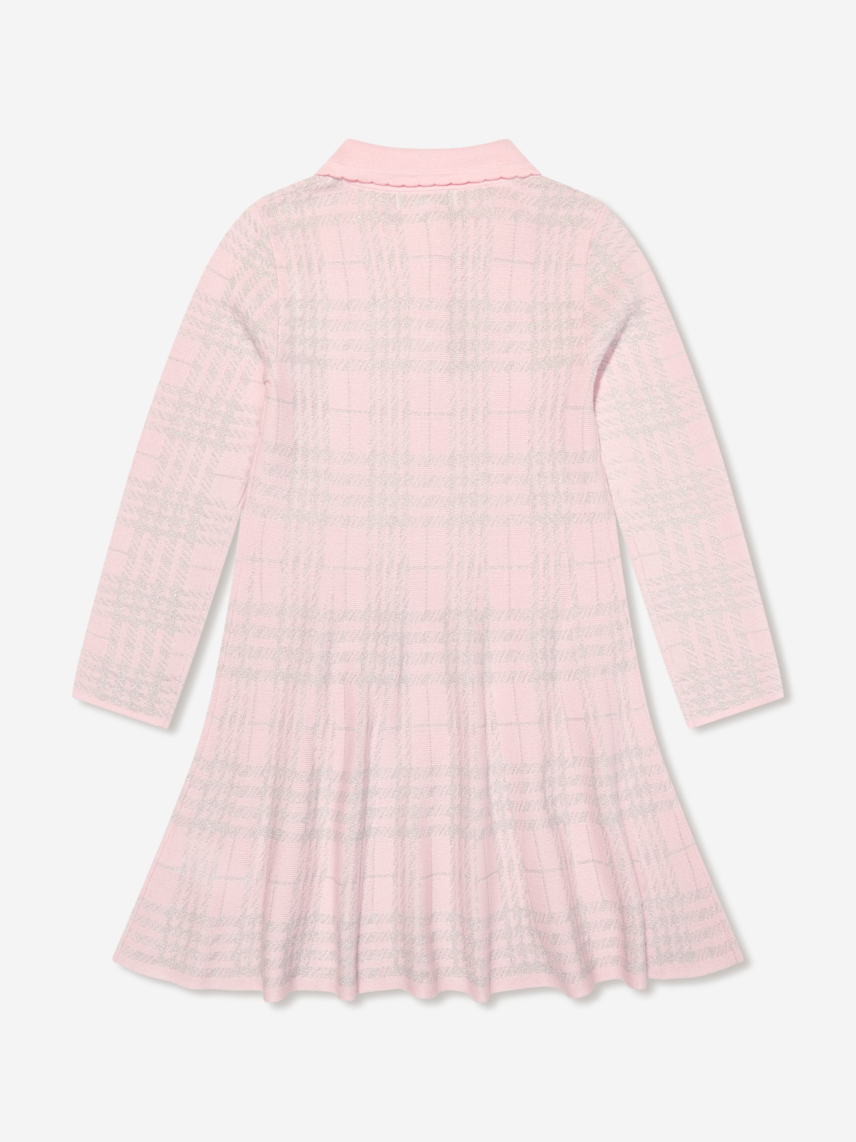 Girls Amina Check Knitted Dress in Pink