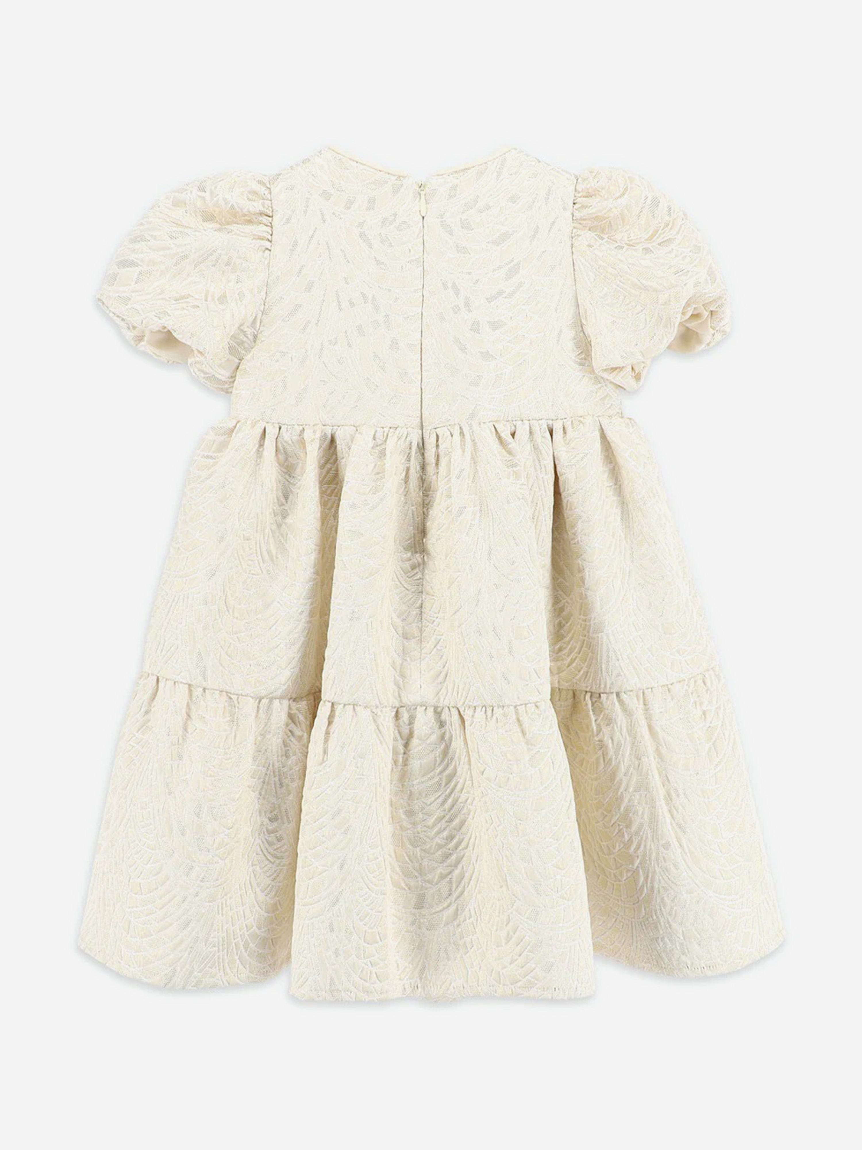 Girls Jordan Deco Jacquard Tiered Dress in Gold