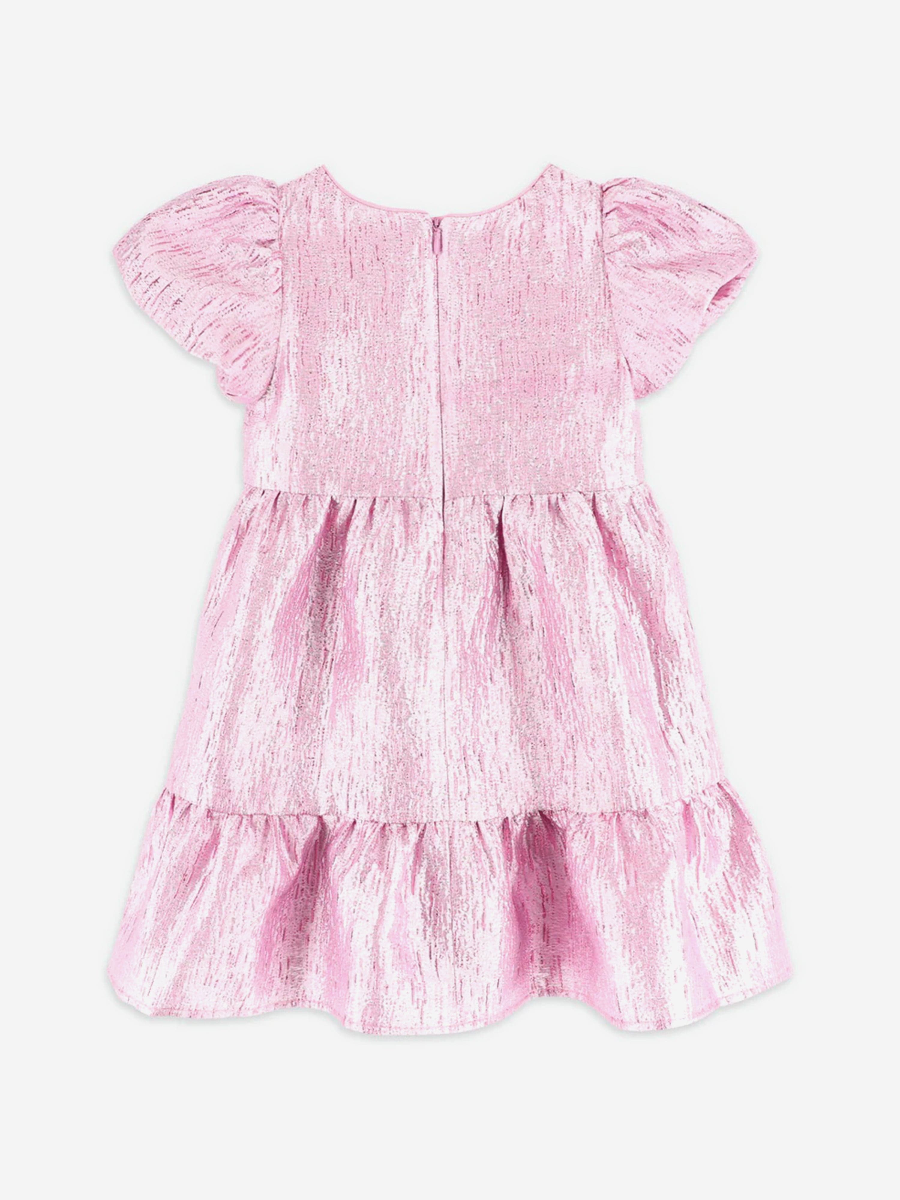 Girls Isadora Metallic Tiered Dress in Pink