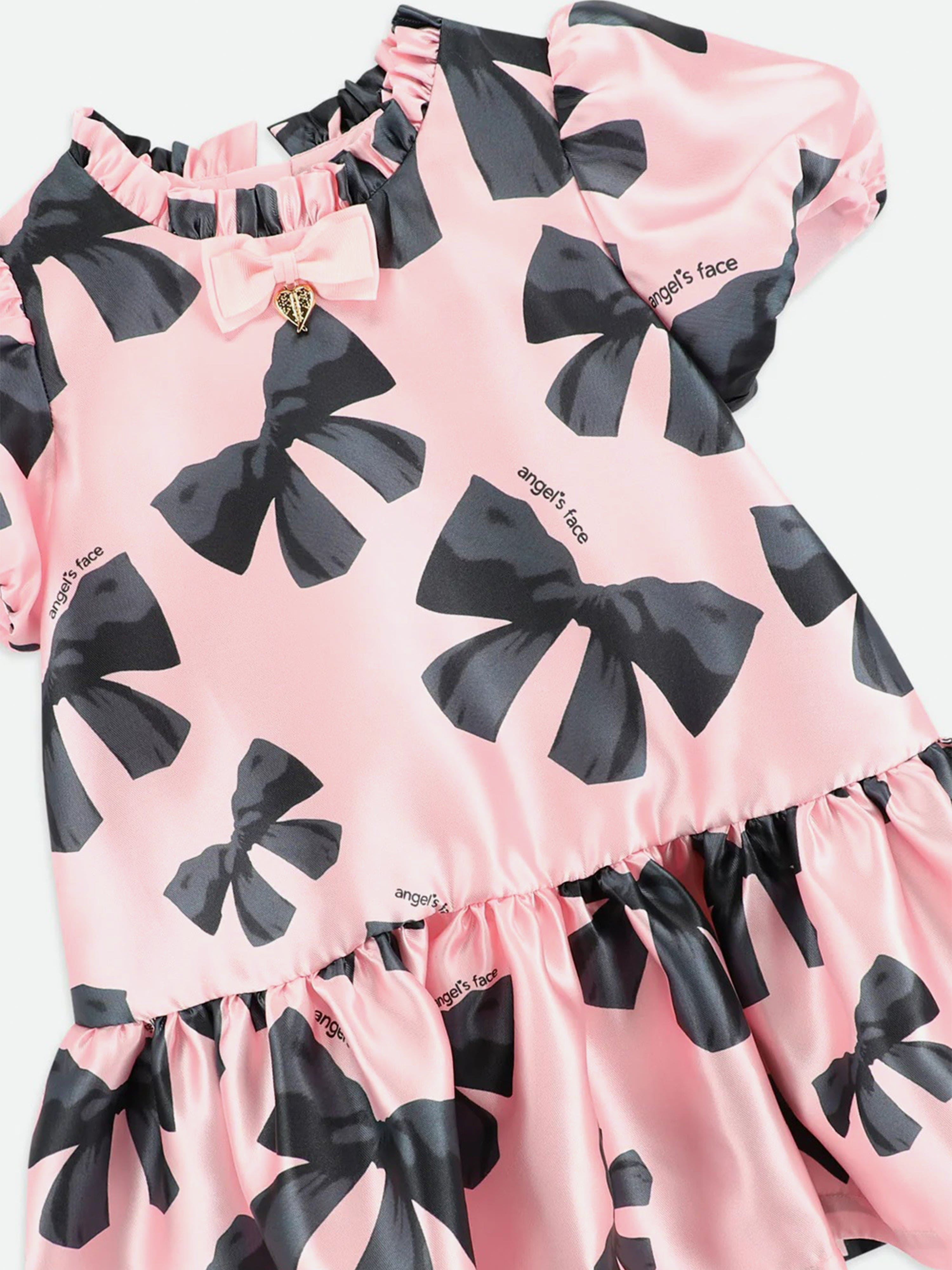 Girls Kaley Bow Print Dress in Pink