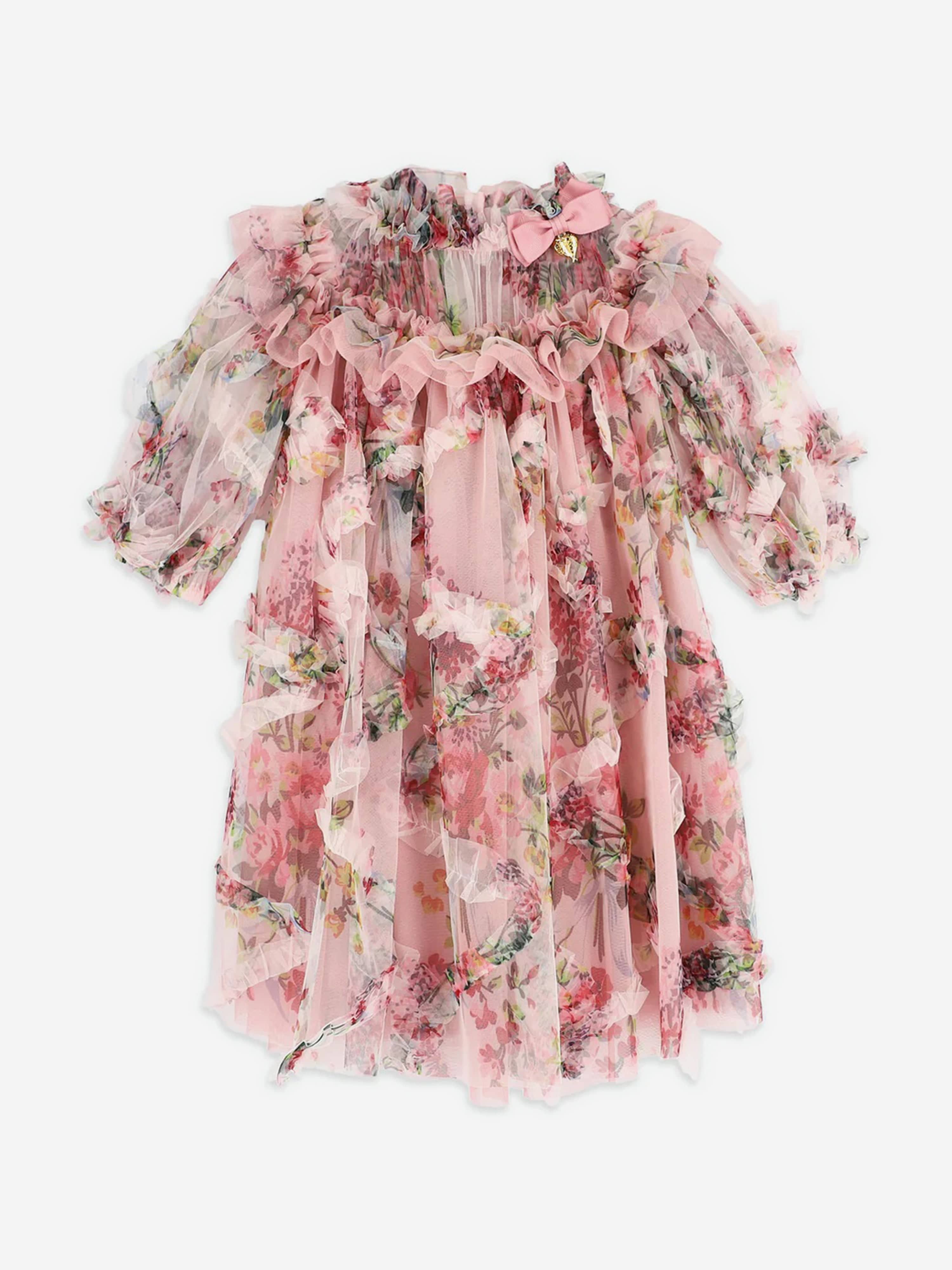 Girls Luella Floral Tulle Dress in Pink