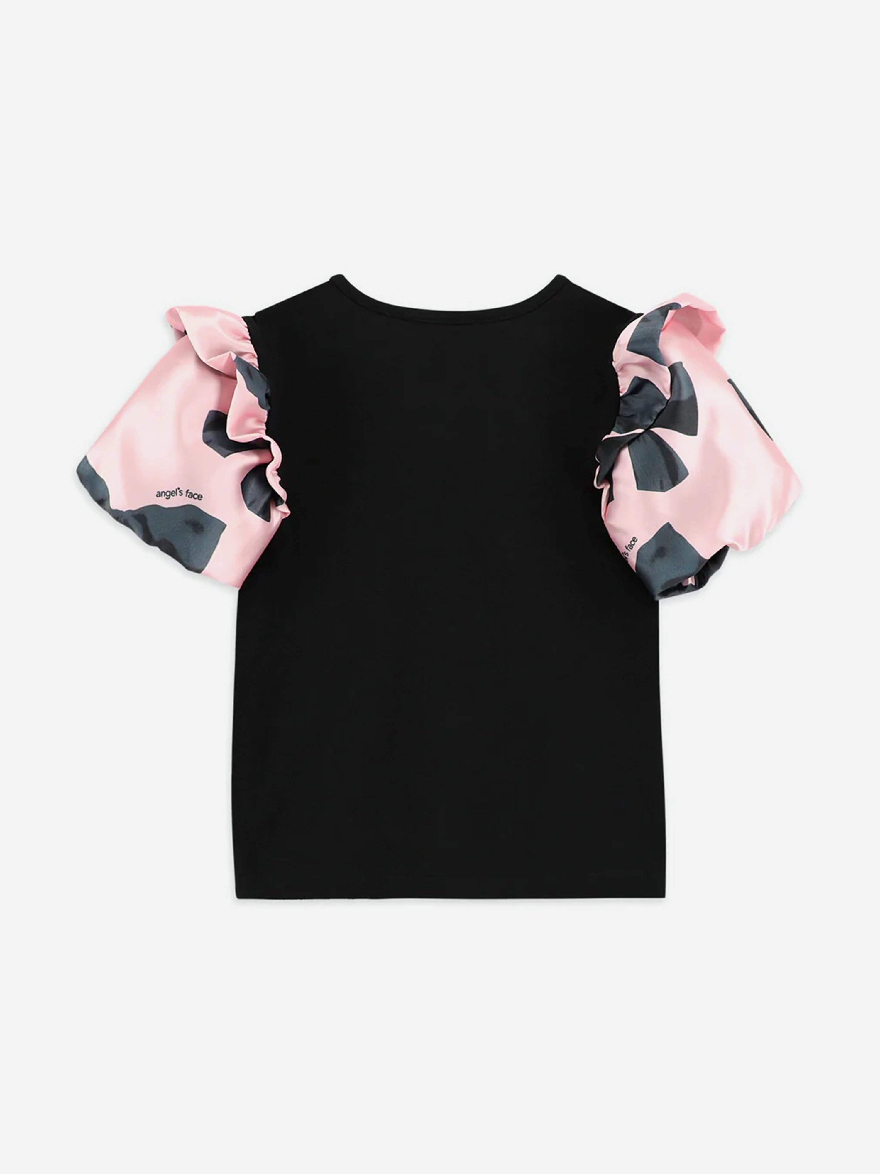 Girls Blake Bow Print Top in Black