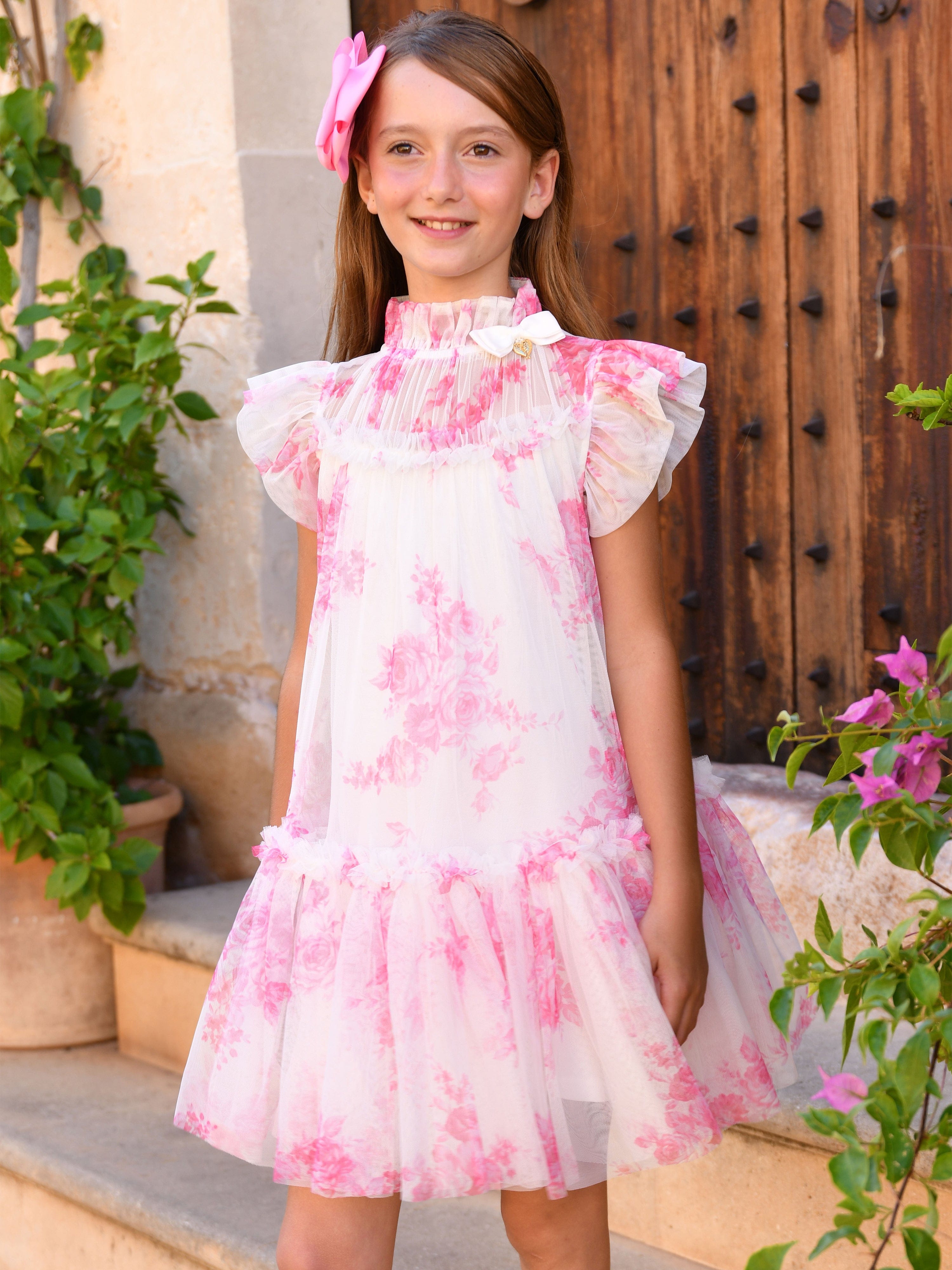 Girls Marigold Roses Dress in Pink