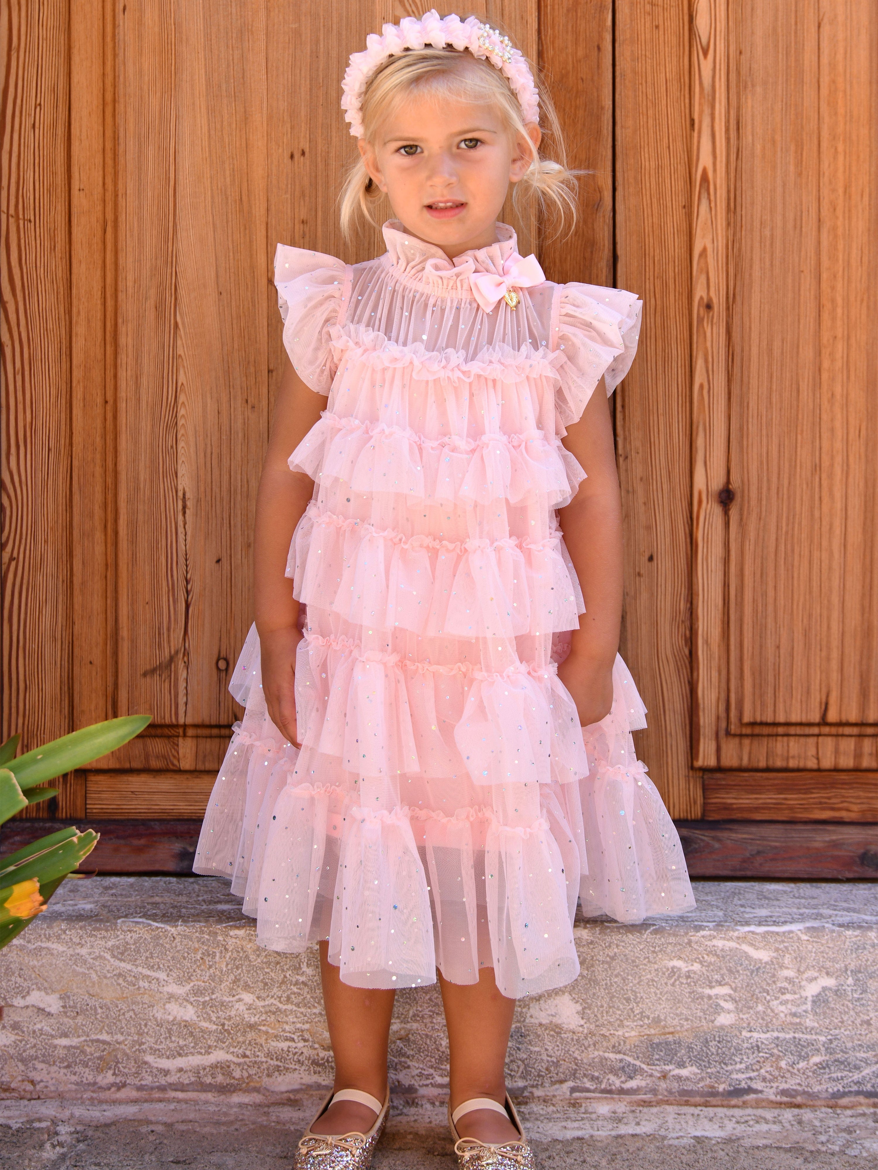Girls Mitzi Sparkle Tiered Dress in Pink