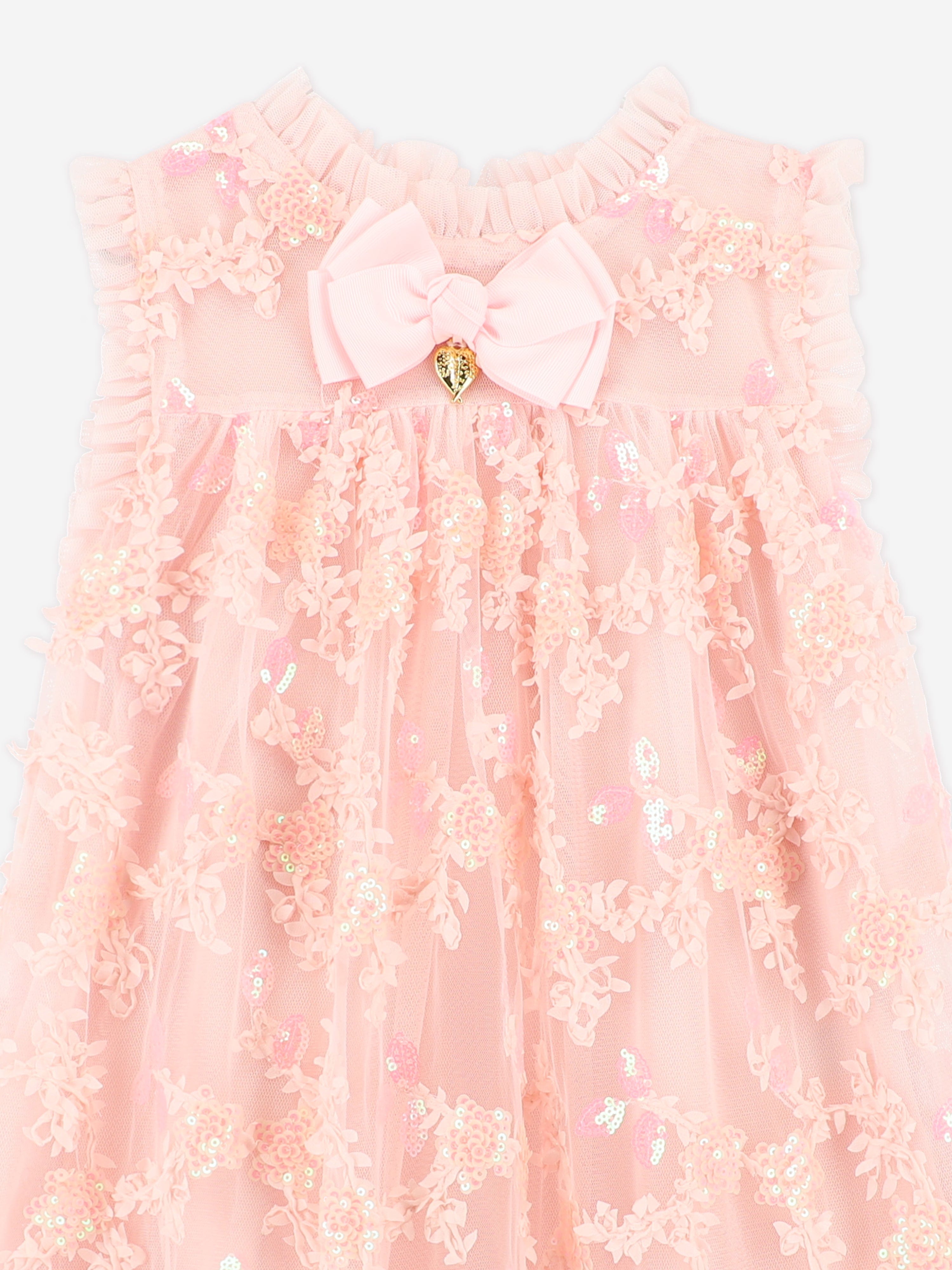 Girls Tilly Sequin Flower Tulle Dress in Pink