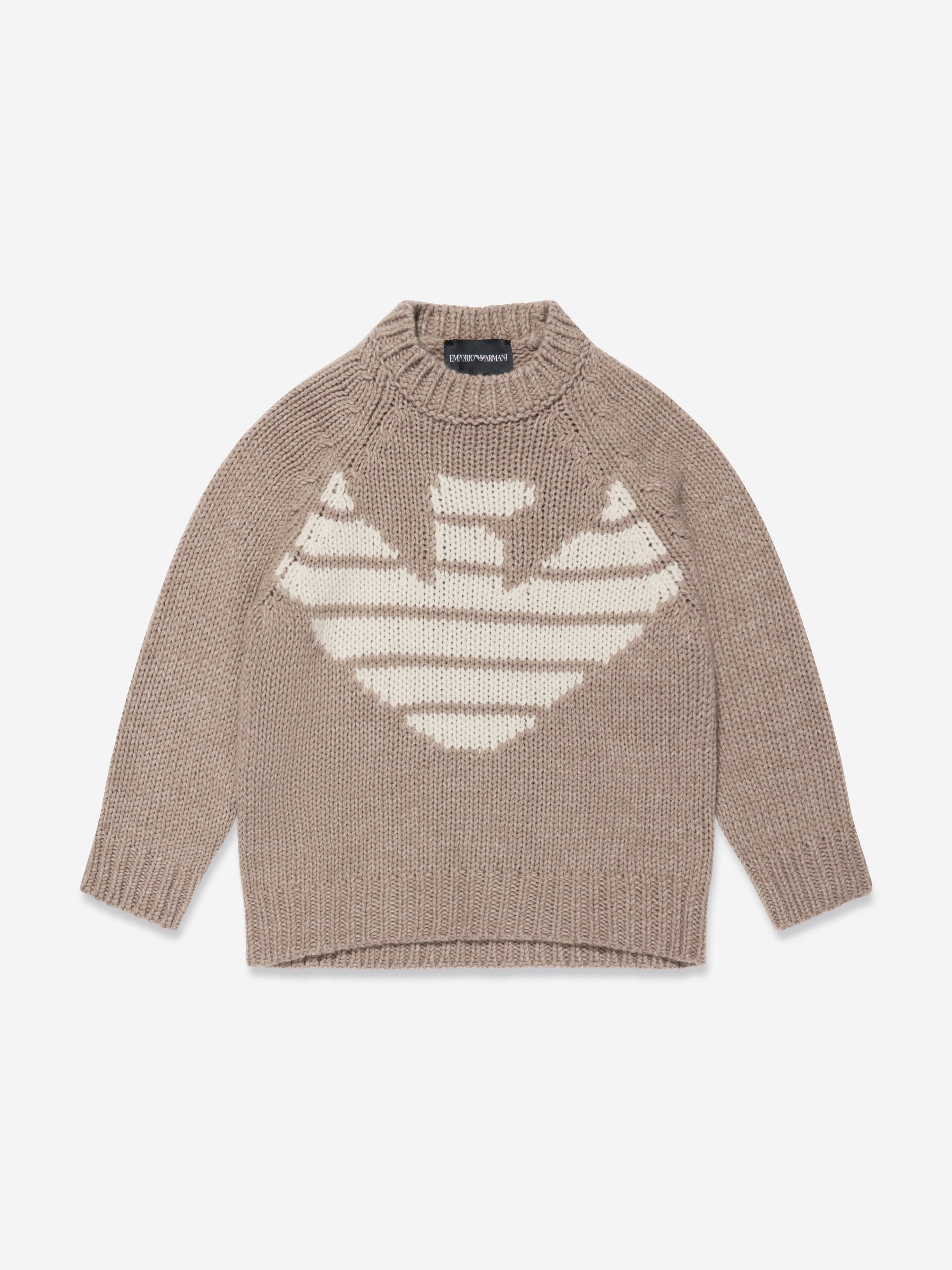 Emporio Armani Boys Wool Knitted Jumper in Brown