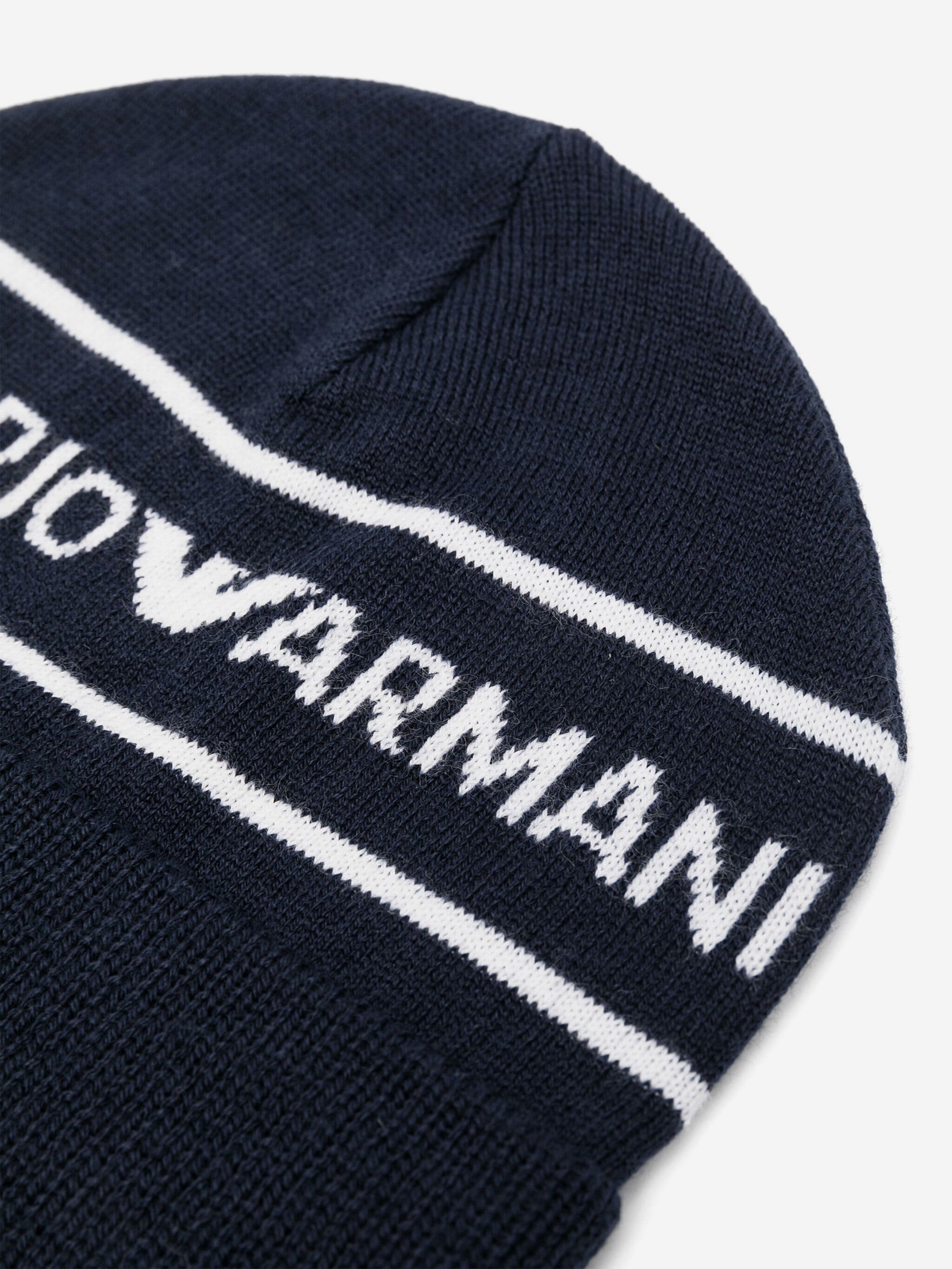 Emporio Armani Boys Logo Beanie Hat in Navy