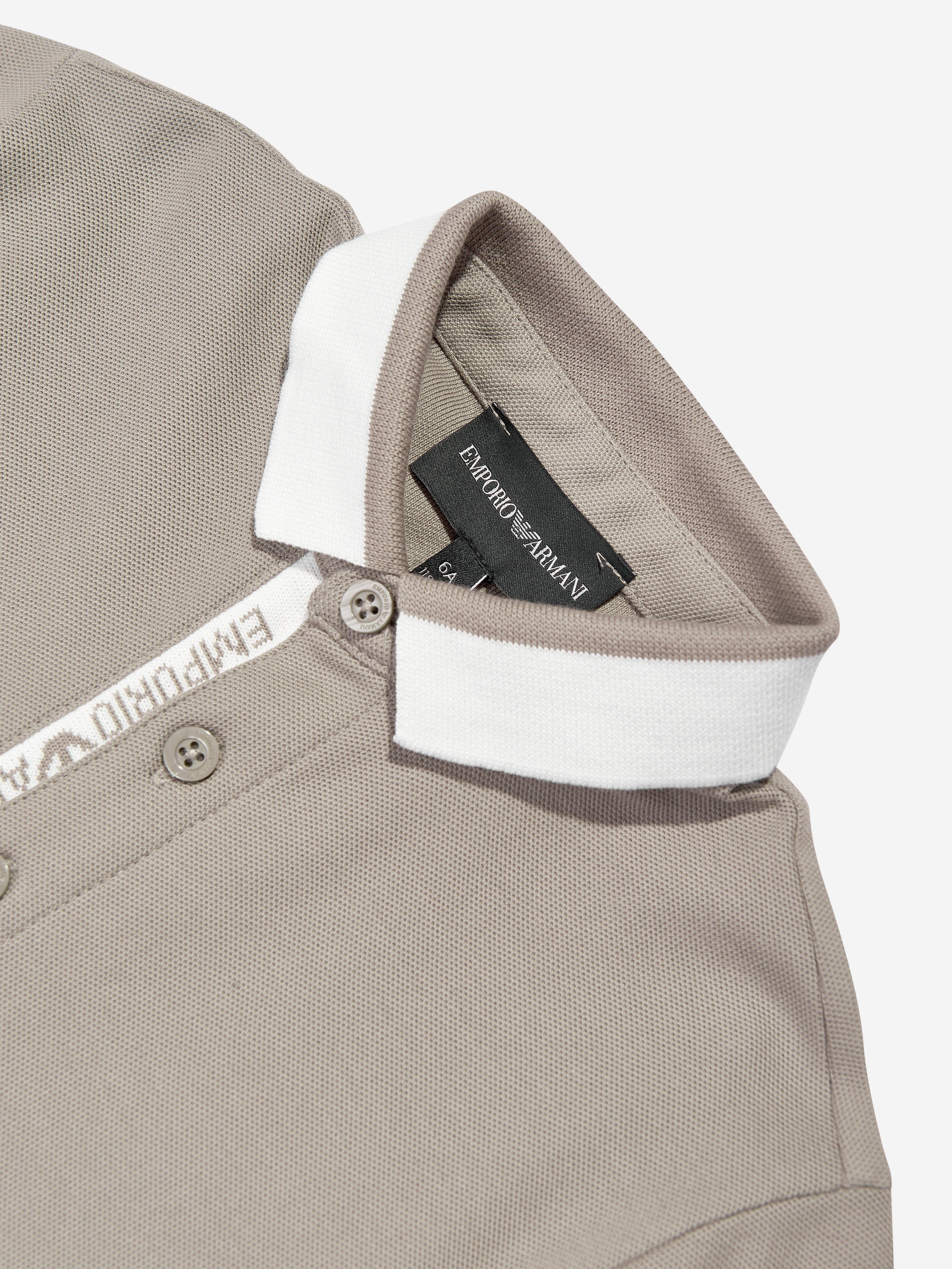 Emporio Armani Boys Logo Polo Shirt in Beige