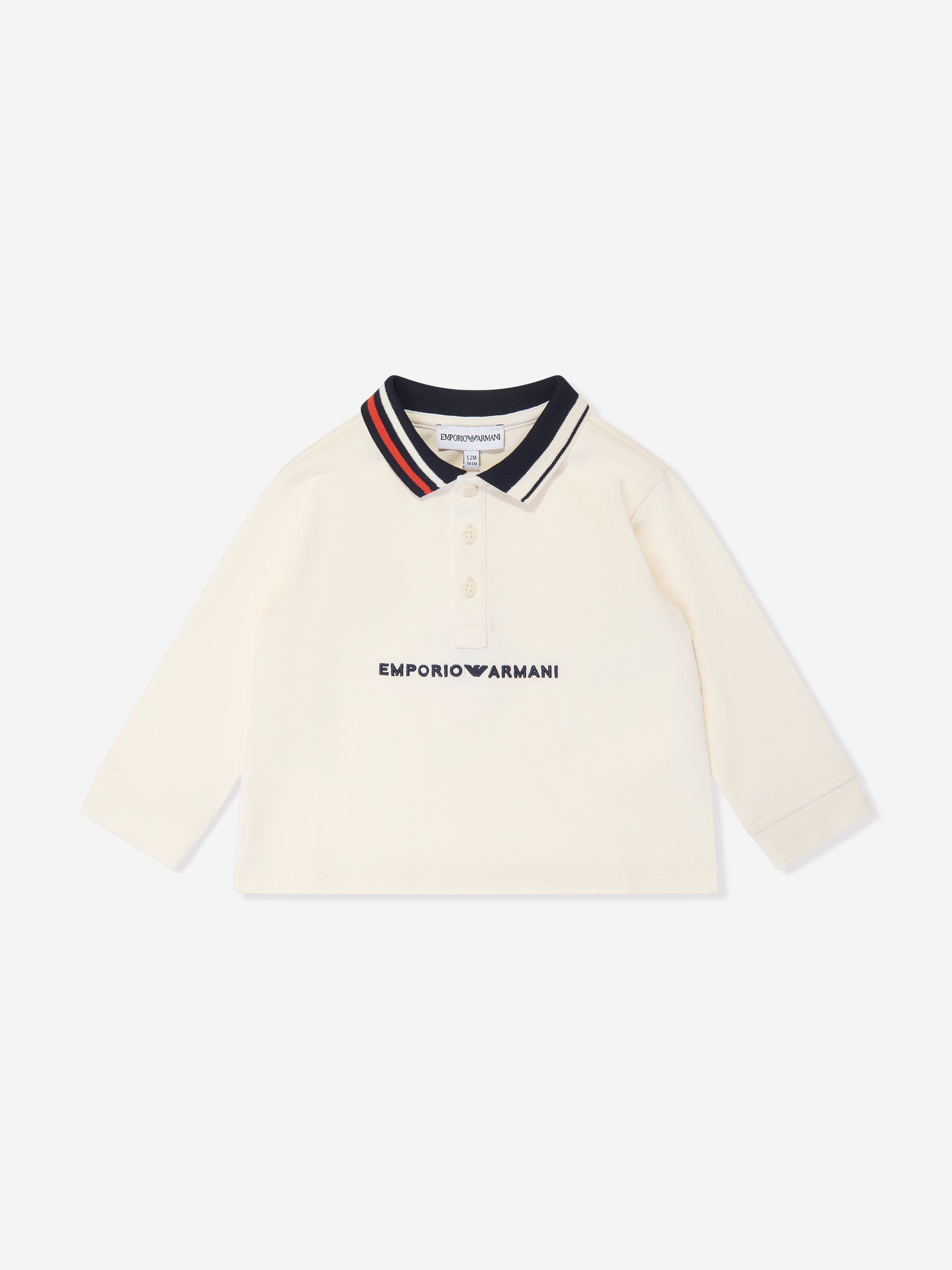 Emporio Armani Baby Boys Long Sleeve Polo Shirt in Ivory