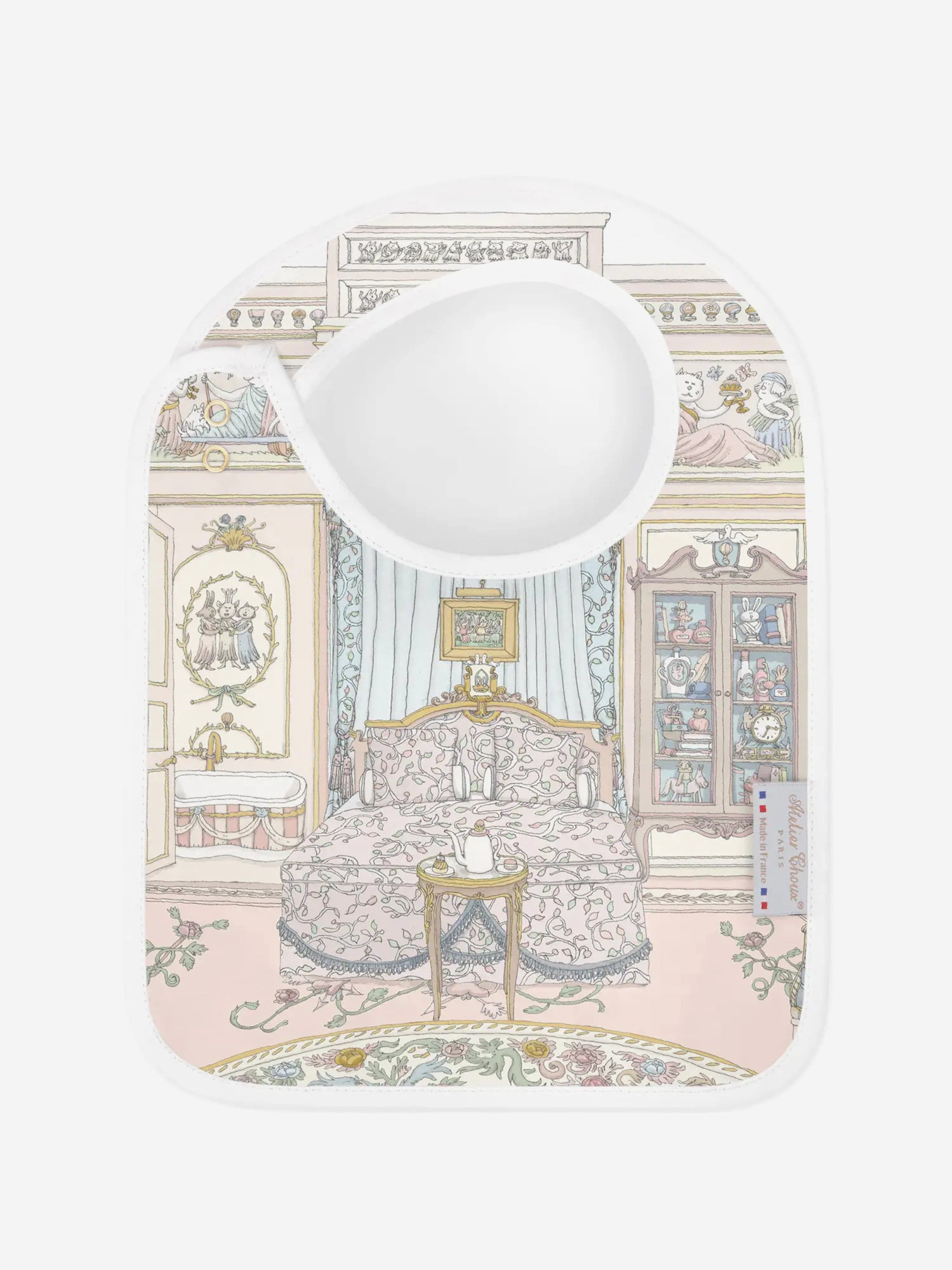 Atelier Choux Baby French Bedroom Carré and Satin Bib Set in Multicolour