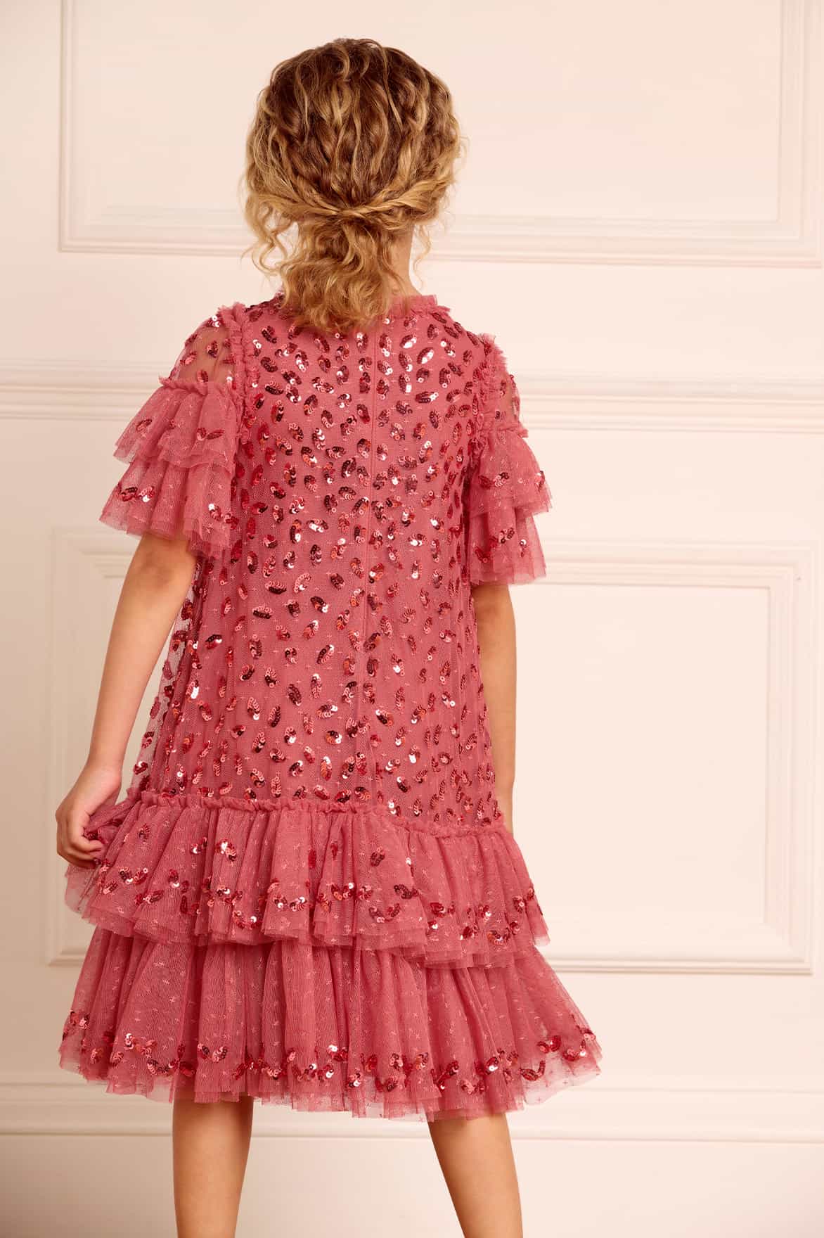 Needle & Thread Girls Autumn Leaves Dress in Pink