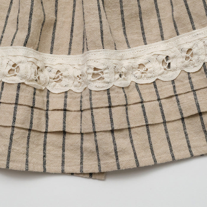 Girls Beige Stripes Cotton Skirt