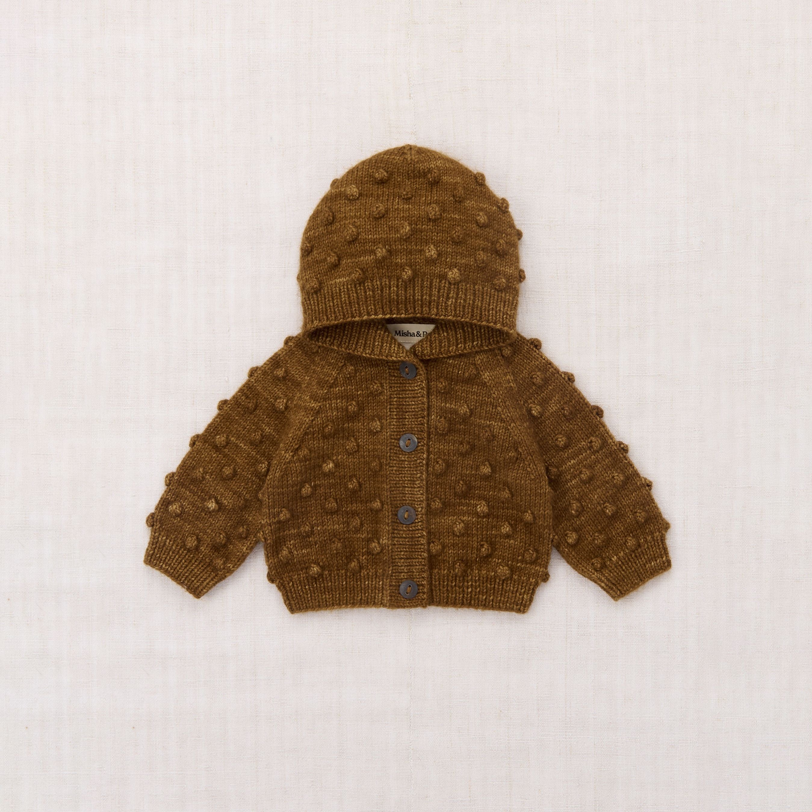 Baby Boys & Girls Brown Hooded Popcorn Wool Cardigan