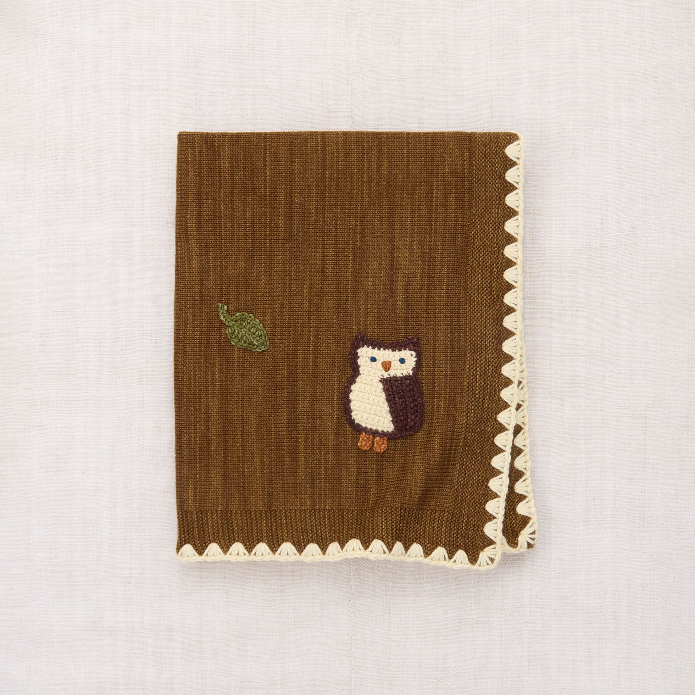 Baby Boys & Girls Brown Owl Embroidered Wool Blanket