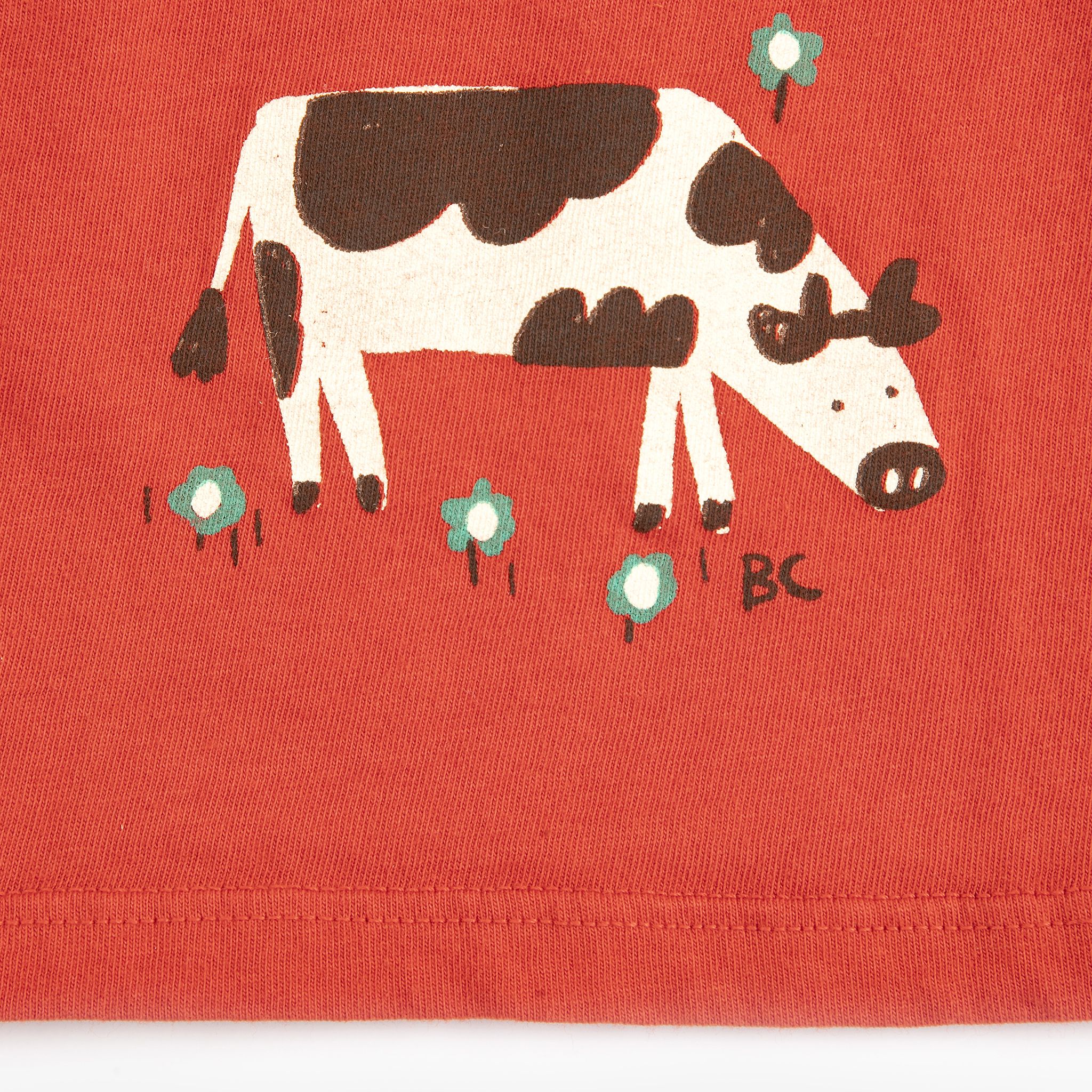 Girls Red Cow Printed Cotton Cropped T-Shirt