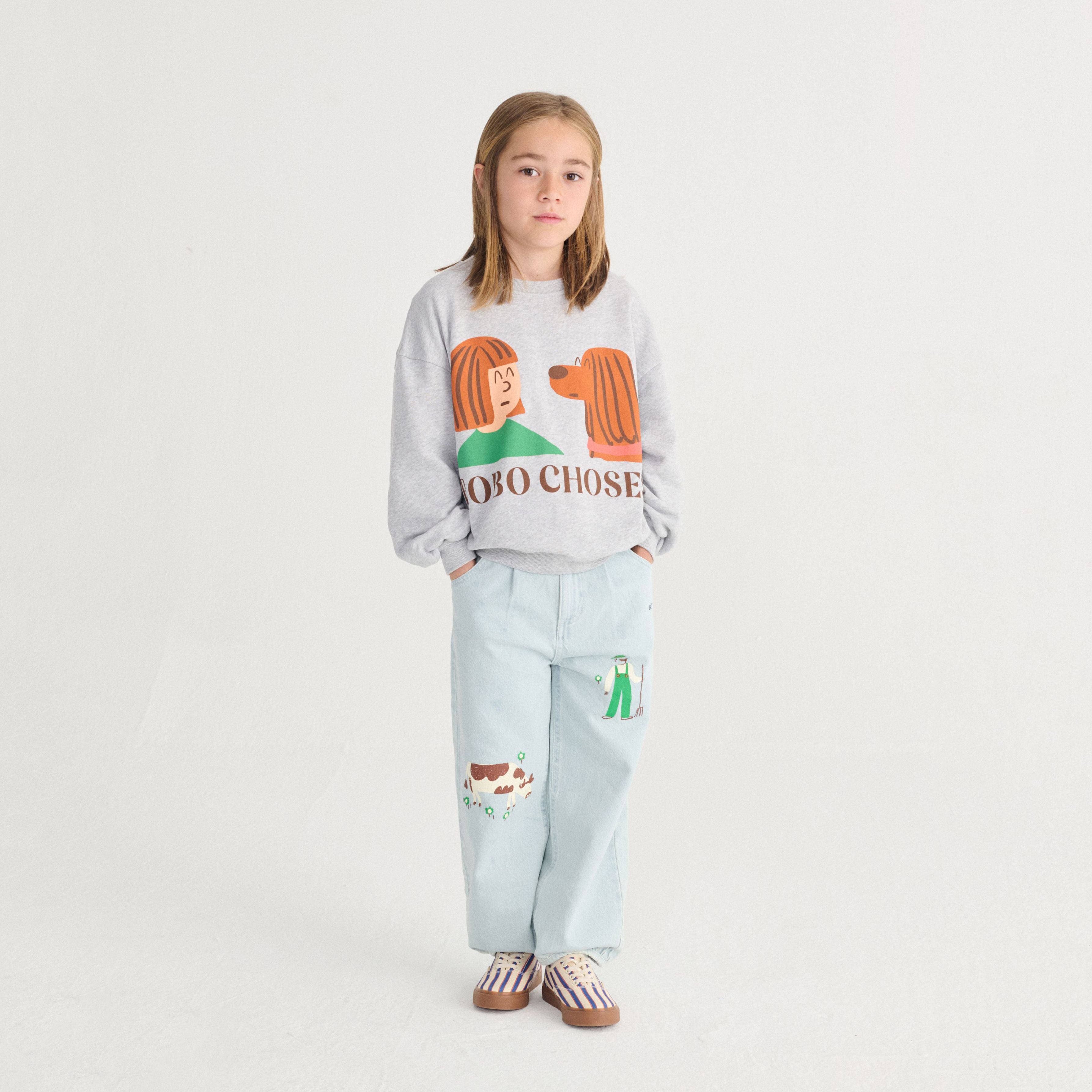 Boys & Girls Grey Printed Cotton Sweatshirt