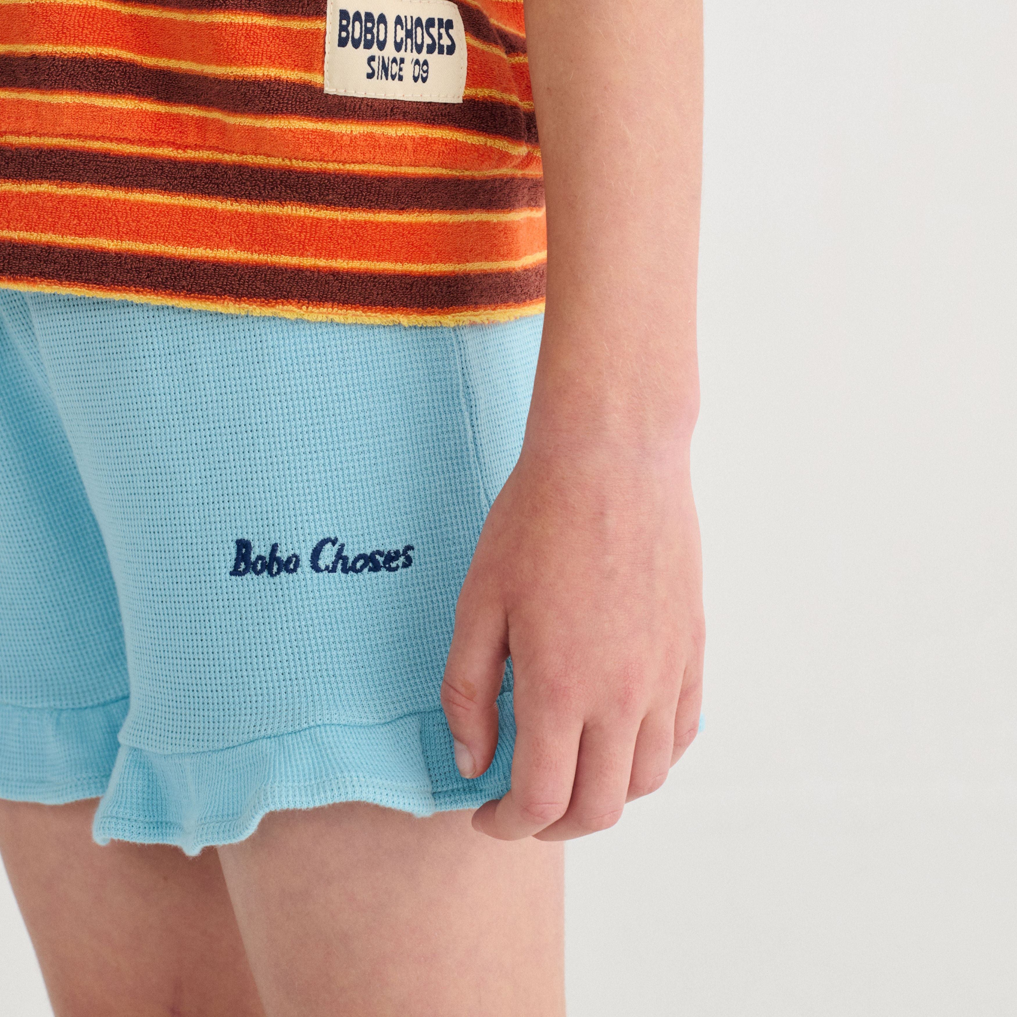 Girls Light Blue Embroidered Logo Cotton Shorts
