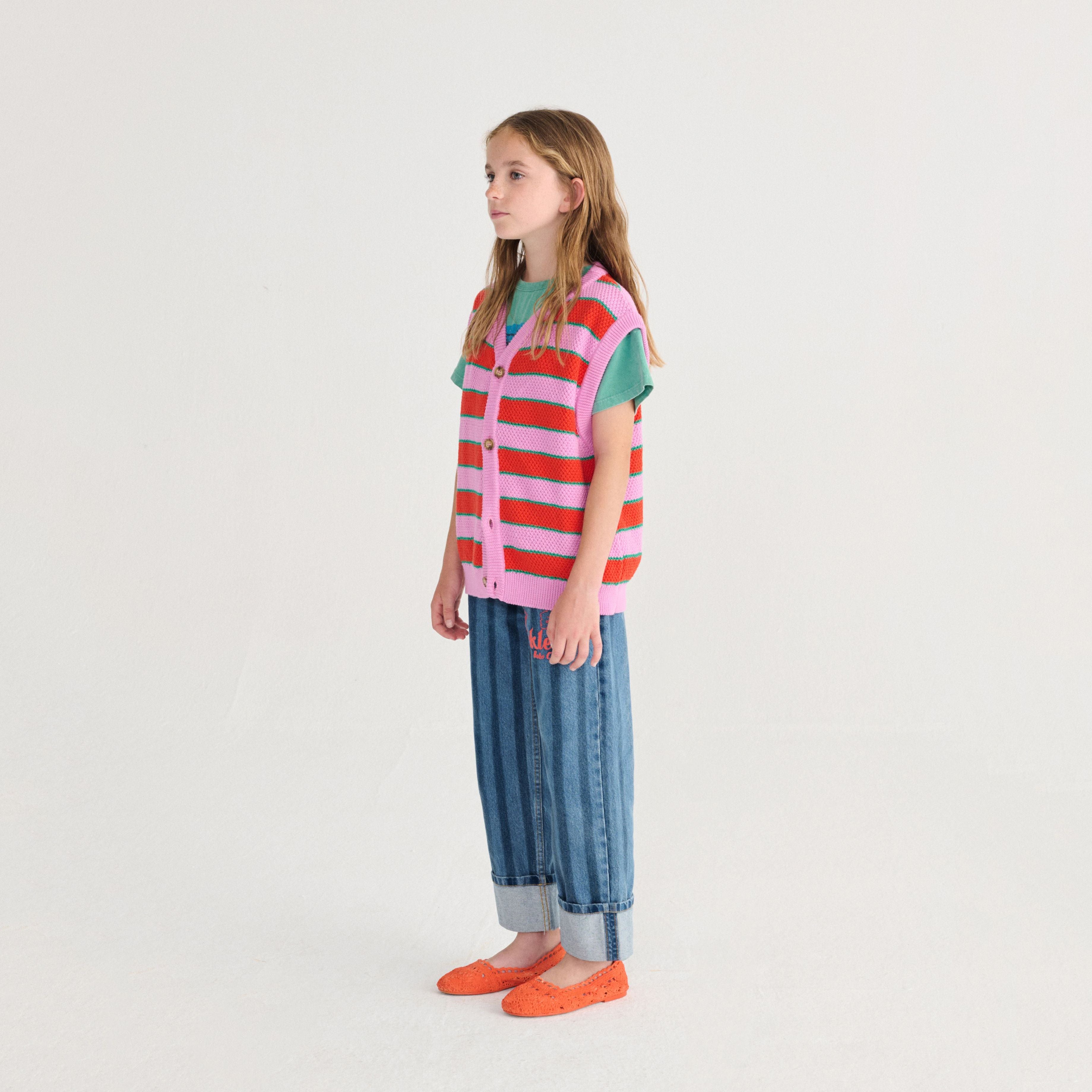 Girls Mauve Stripes Cotton Knit Vest